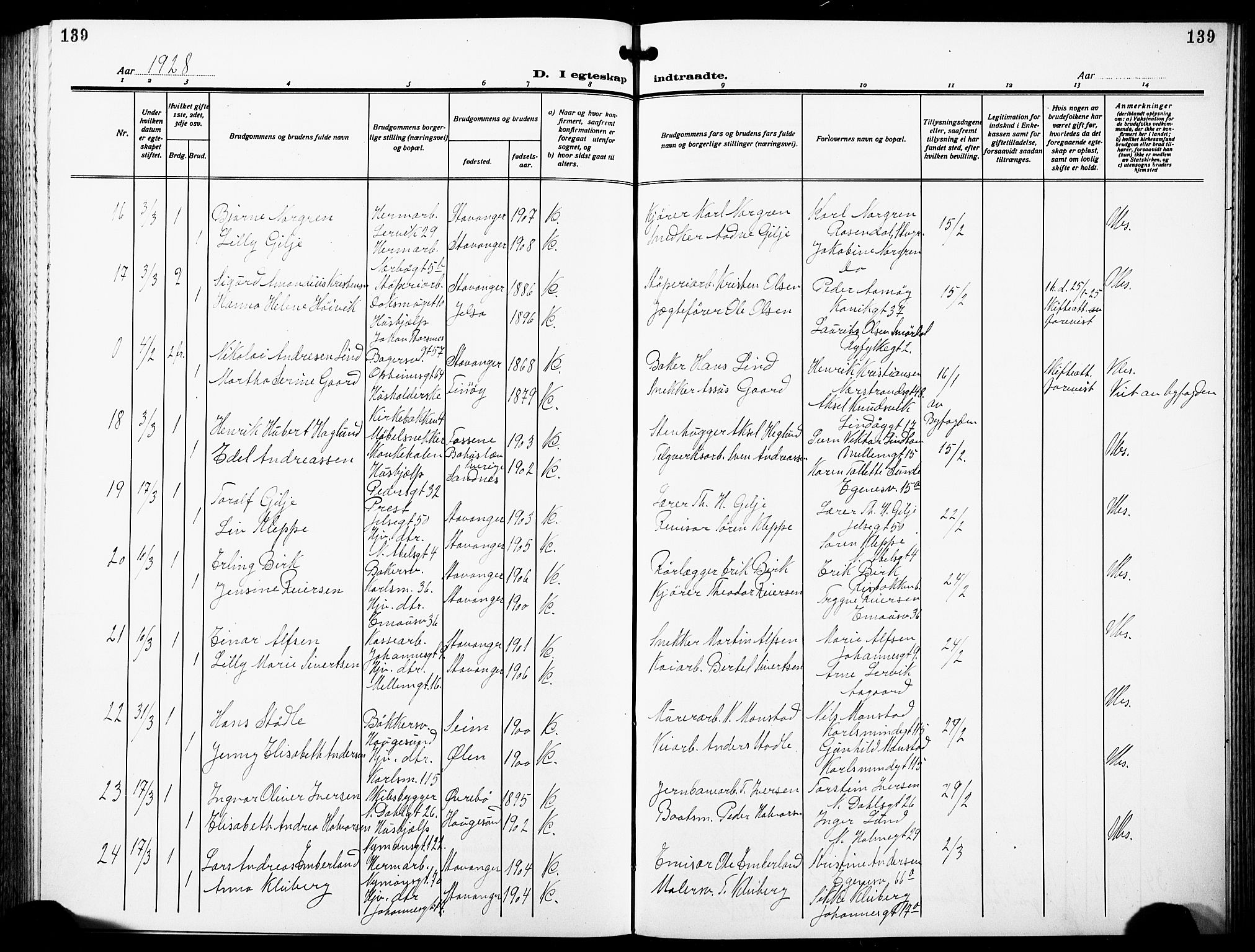 St. Johannes sokneprestkontor, AV/SAST-A-101814/001/30/30BB/L0007: Klokkerbok nr. B 7, 1917-1932, s. 139