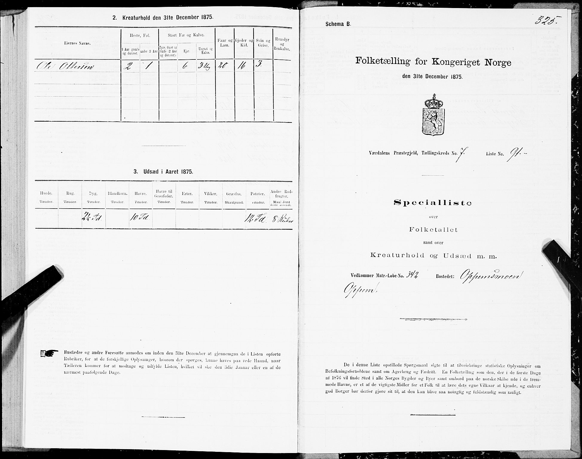 SAT, Folketelling 1875 for 1721P Verdal prestegjeld, 1875, s. 4325