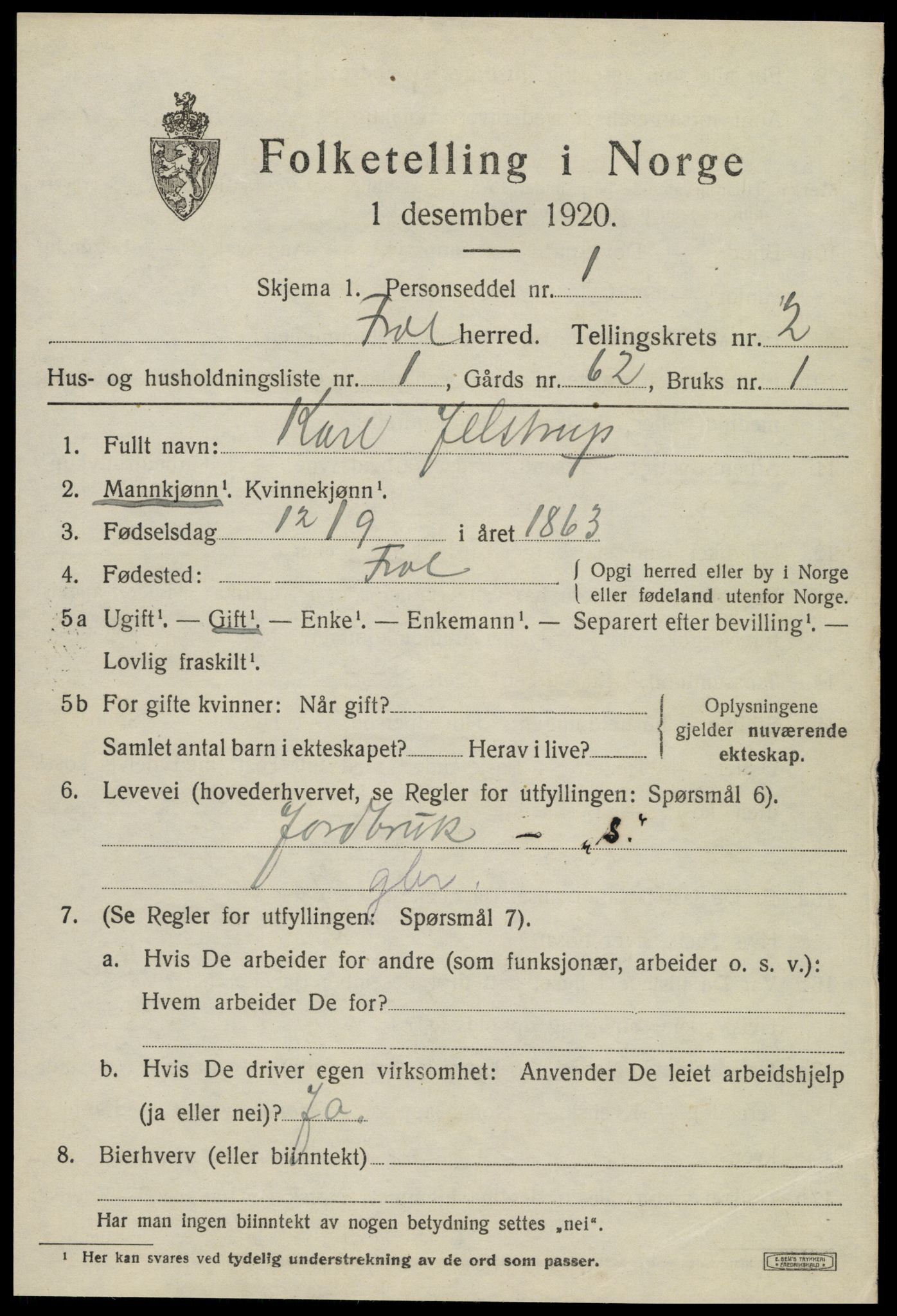 SAT, Folketelling 1920 for 1720 Frol herred, 1920, s. 2279