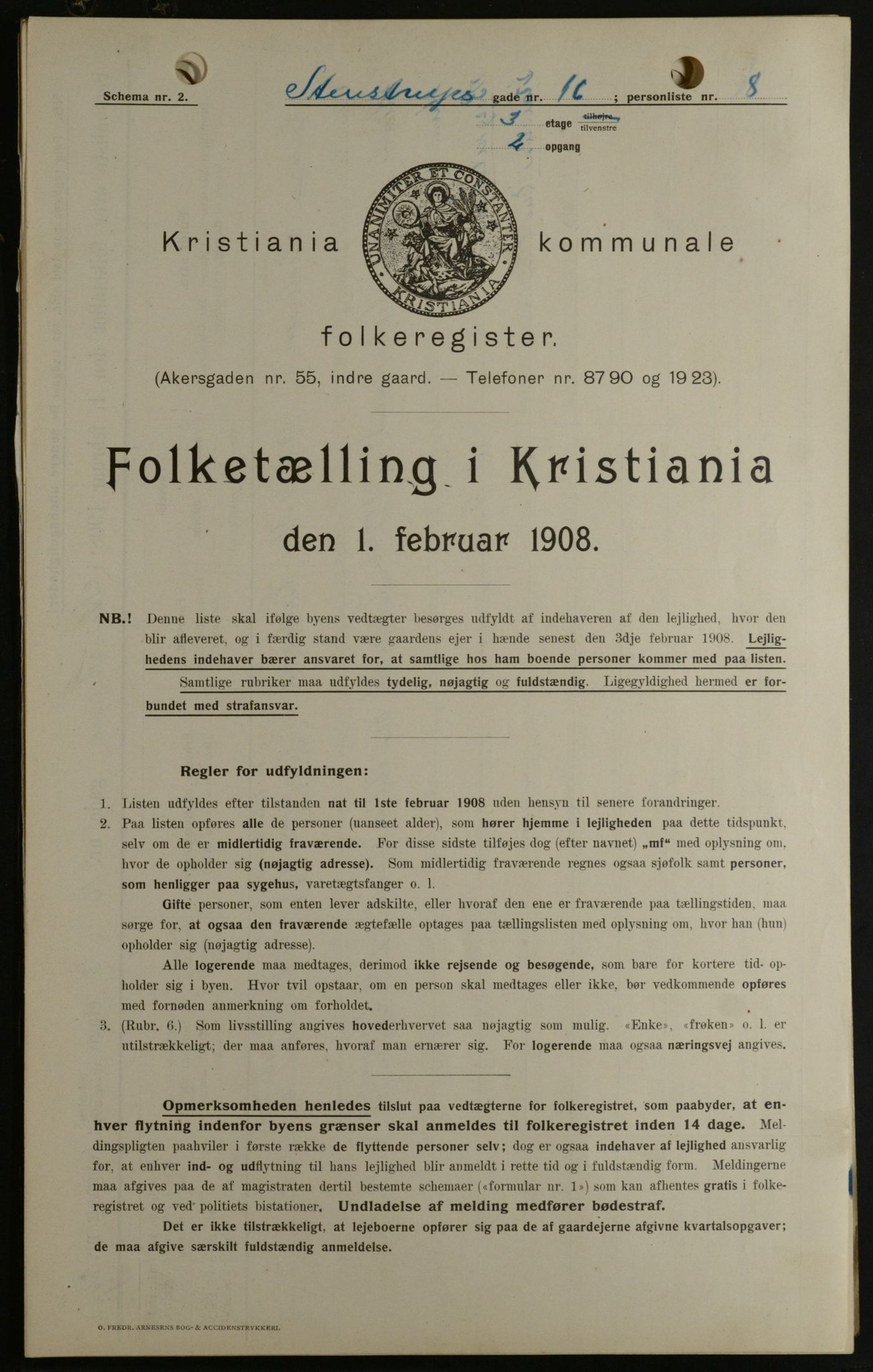 OBA, Kommunal folketelling 1.2.1908 for Kristiania kjøpstad, 1908, s. 90931