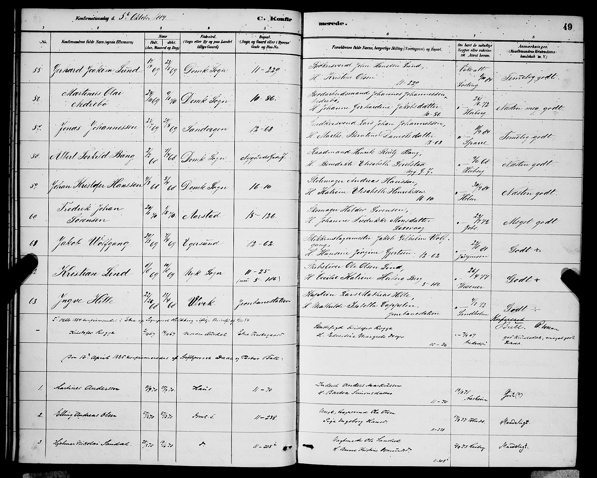 Domkirken sokneprestembete, AV/SAB-A-74801/H/Hab/L0024: Klokkerbok nr. C 4, 1880-1899, s. 49
