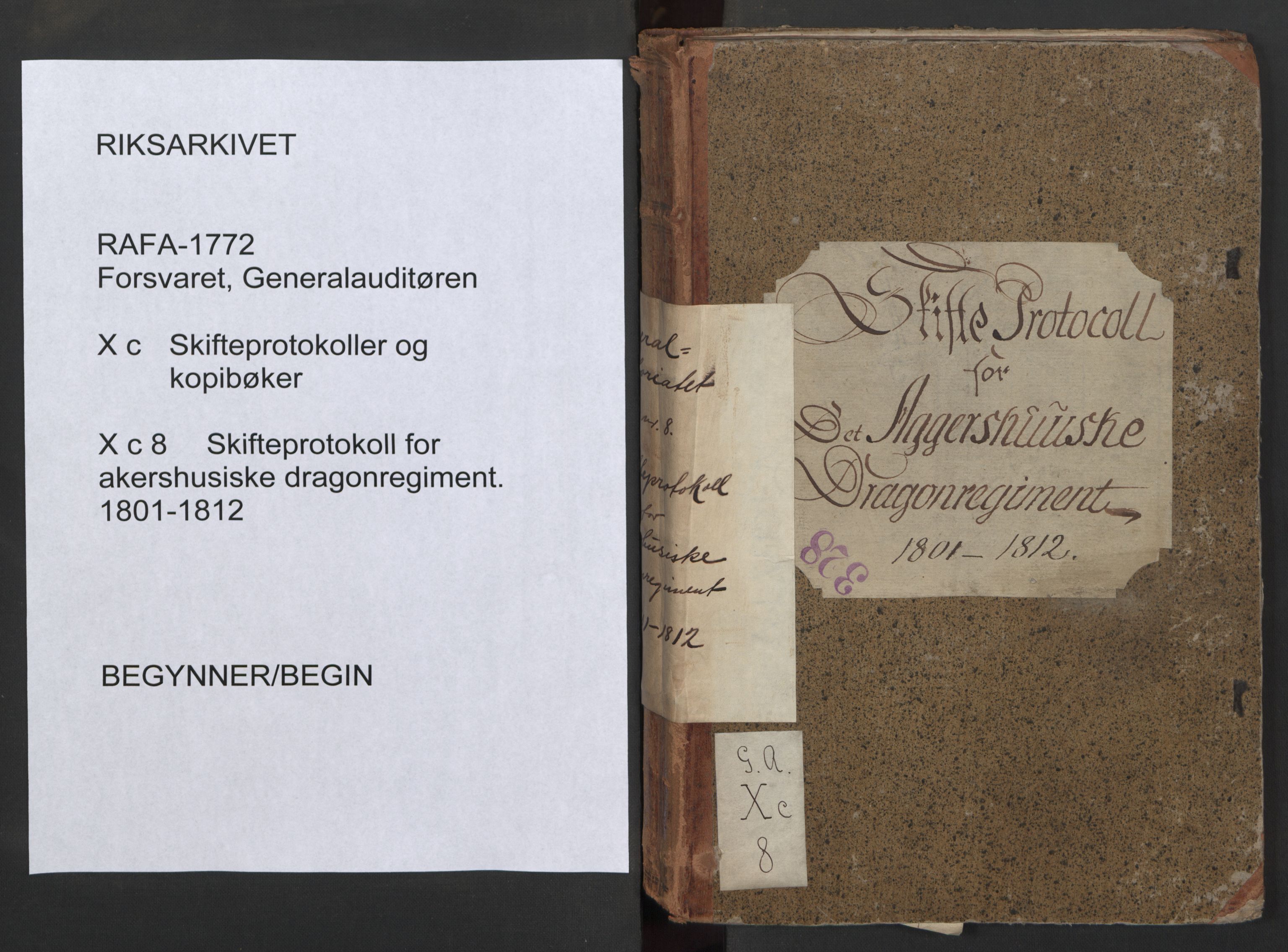 Forsvaret, Generalauditøren, RA/RAFA-1772/F/Fj/Fjc/L0008: Skifteprotokol for akershusiske dragonregiment, 1801-1812