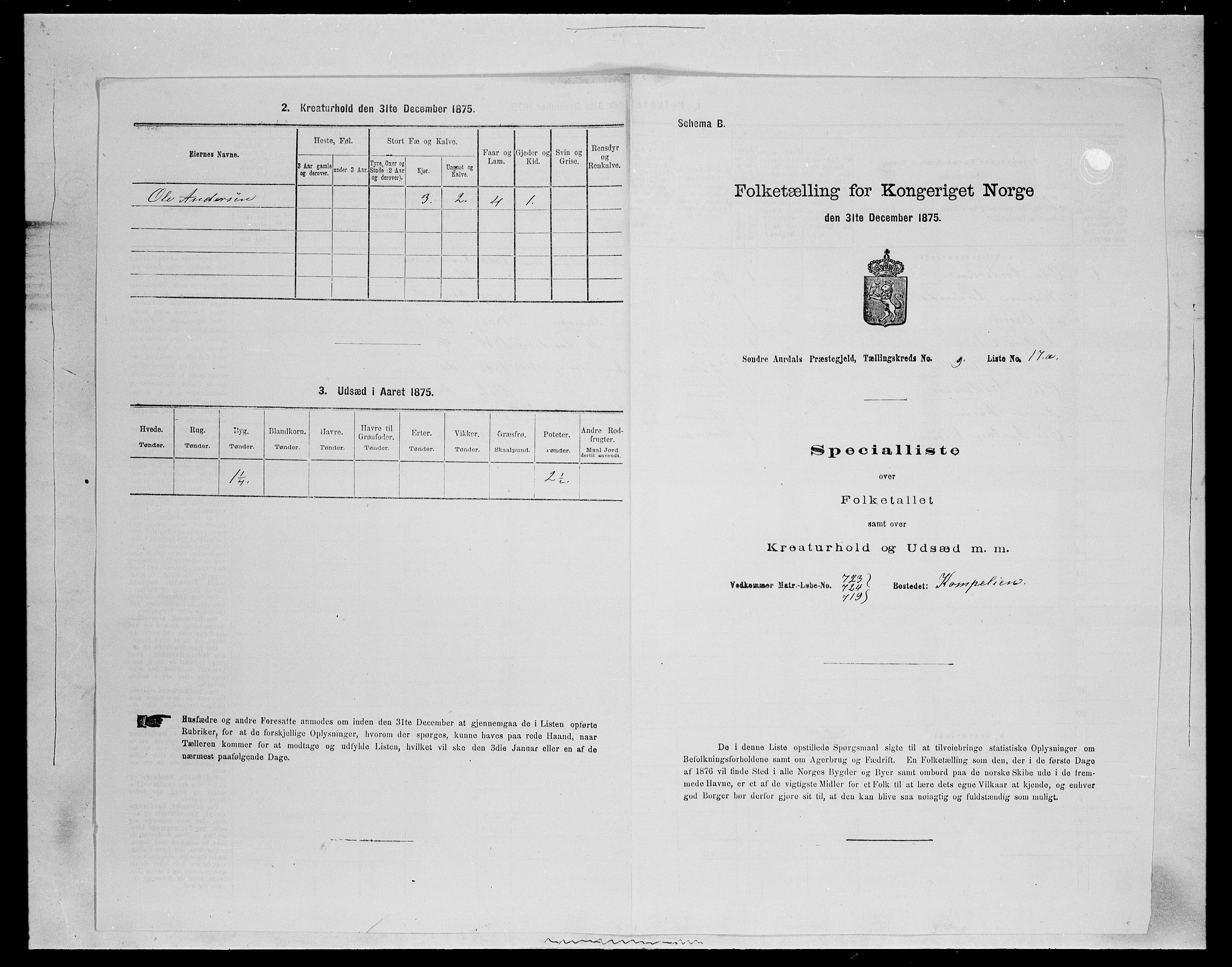 SAH, Folketelling 1875 for 0540P Sør-Aurdal prestegjeld, 1875, s. 1486