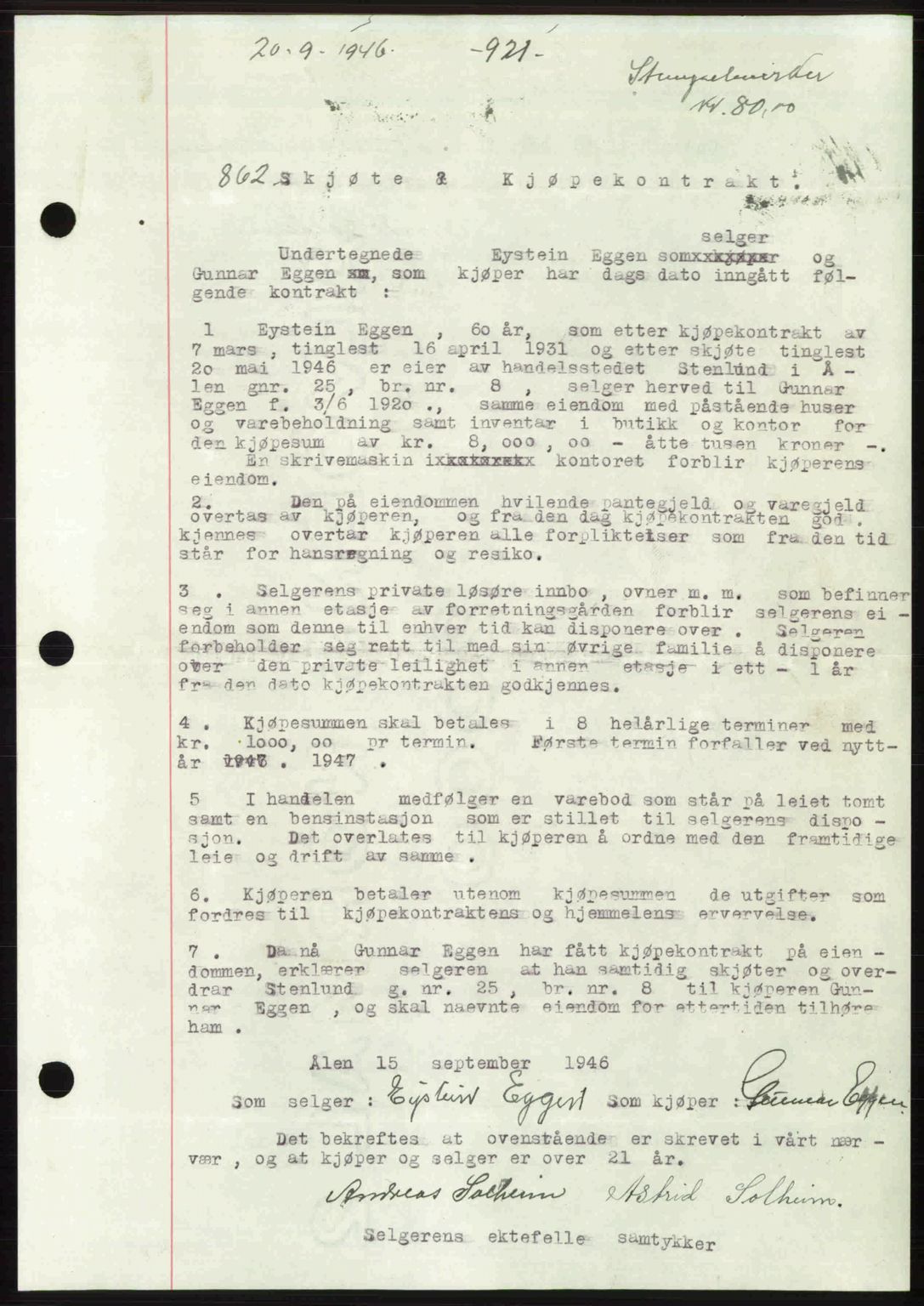 Gauldal sorenskriveri, SAT/A-0014/1/2/2C: Pantebok nr. A2, 1946-1946, Dagboknr: 862/1946
