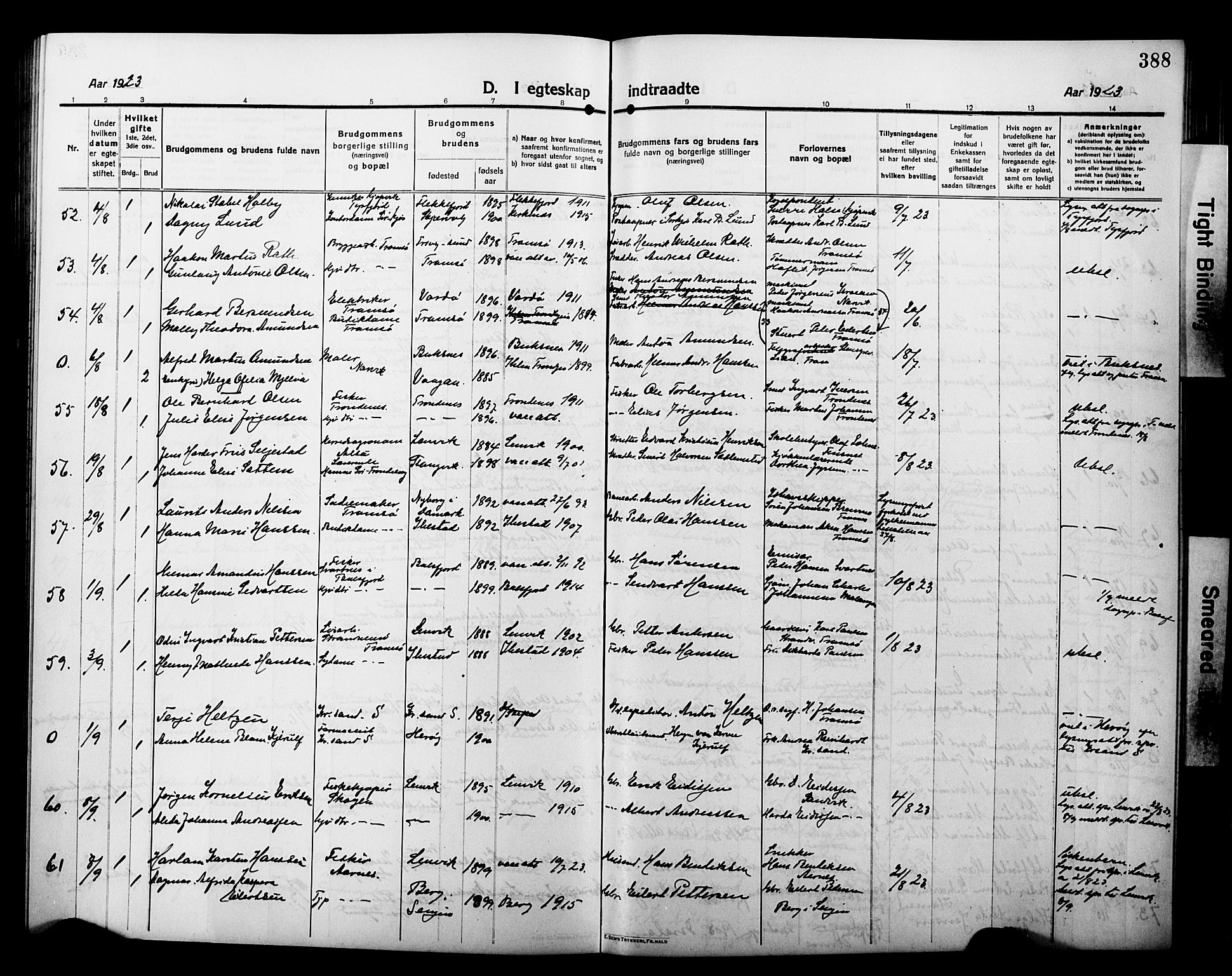 Tromsø sokneprestkontor/stiftsprosti/domprosti, SATØ/S-1343/G/Gb/L0009klokker: Klokkerbok nr. 9, 1915-1925, s. 388