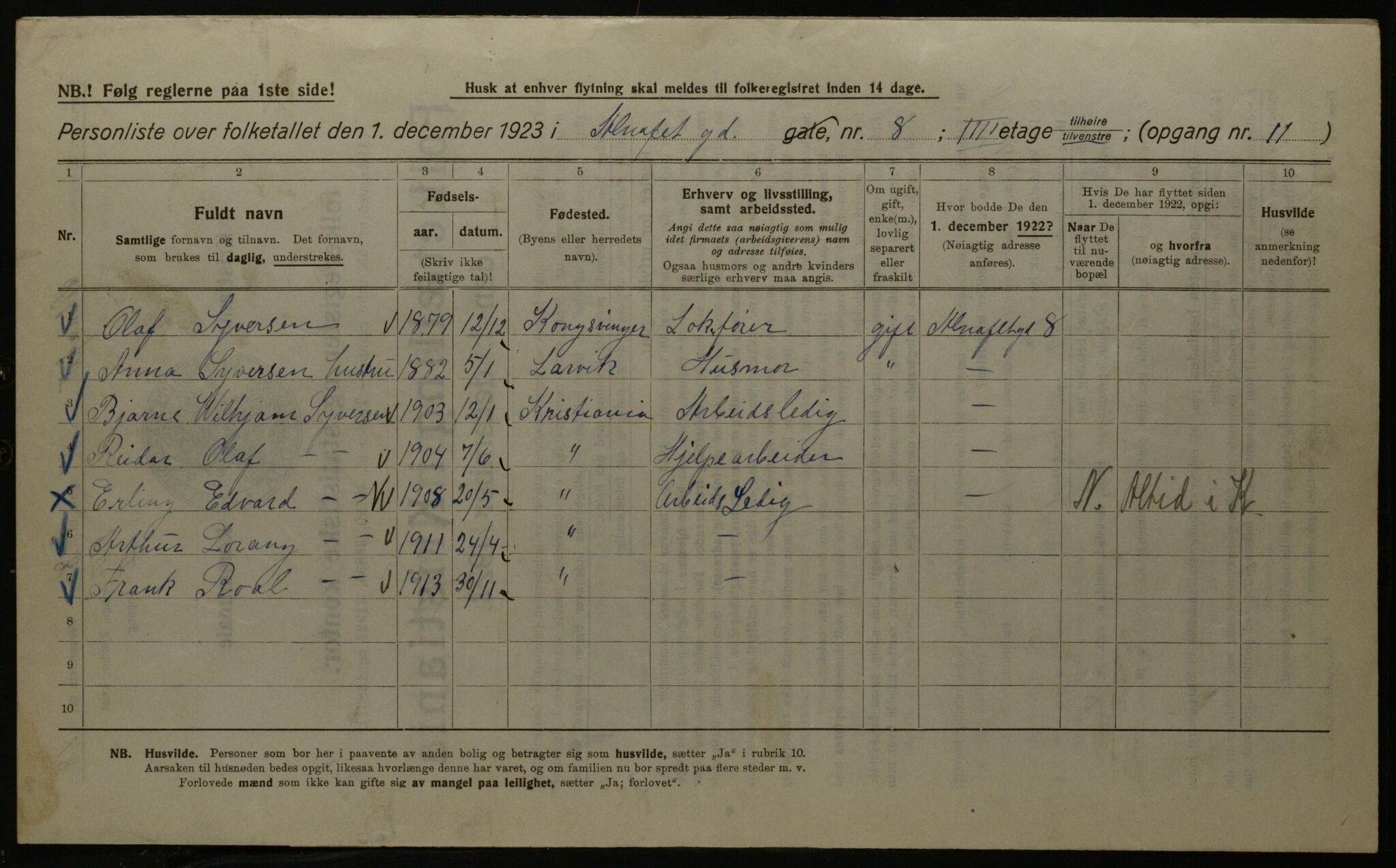 OBA, Kommunal folketelling 1.12.1923 for Kristiania, 1923, s. 1410