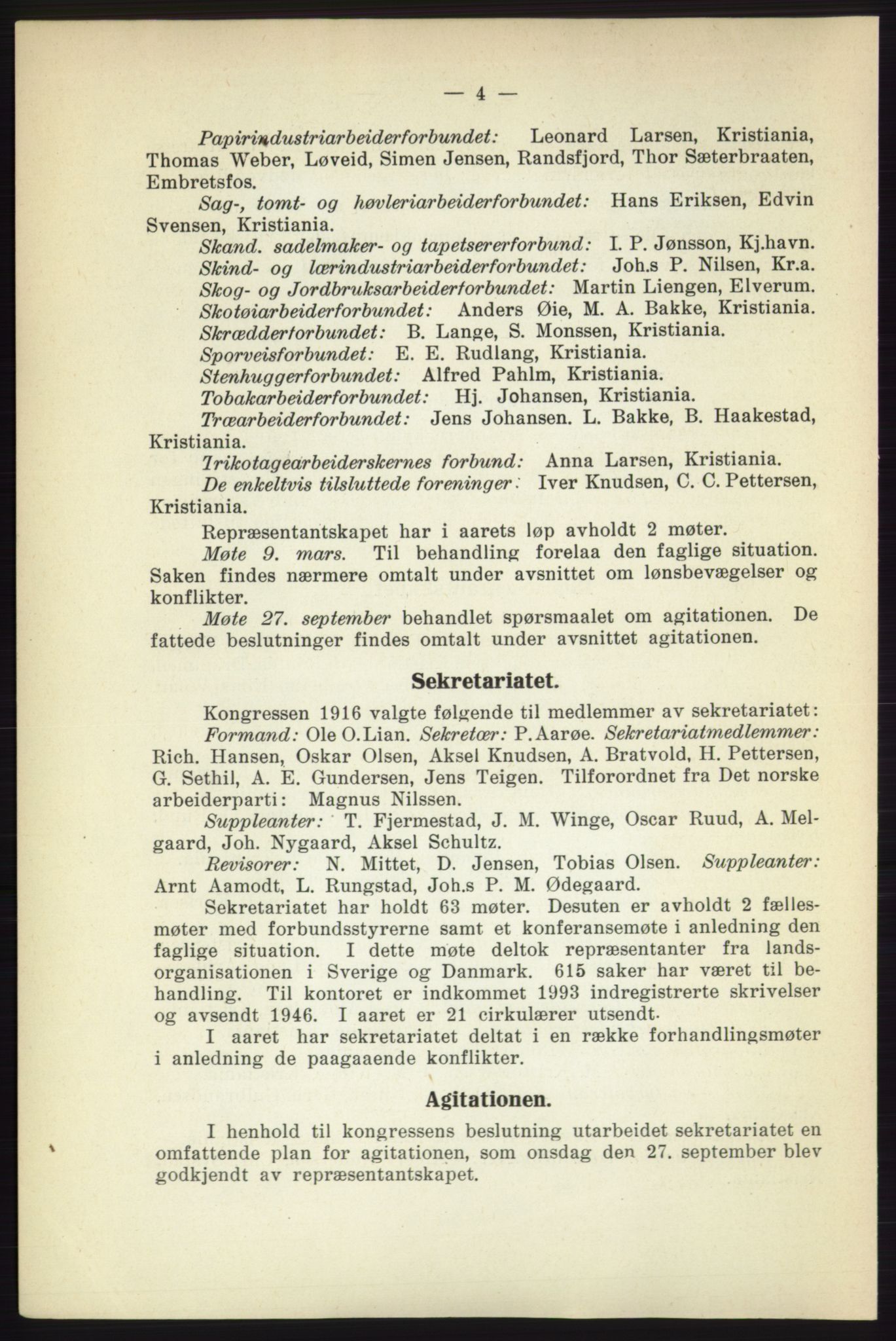 Landsorganisasjonen i Norge - publikasjoner, AAB/-/-/-: Landsorganisationens beretning for 1916, 1916, s. 4