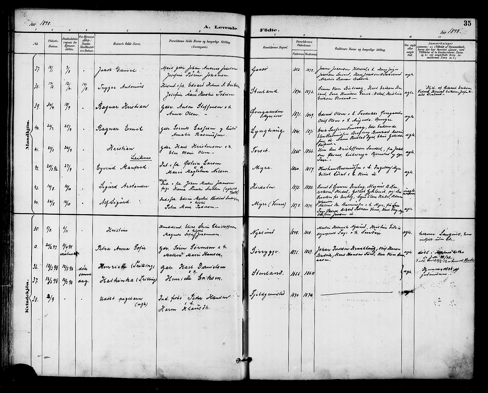 Ministerialprotokoller, klokkerbøker og fødselsregistre - Nordland, AV/SAT-A-1459/893/L1338: Ministerialbok nr. 893A10, 1894-1903, s. 35