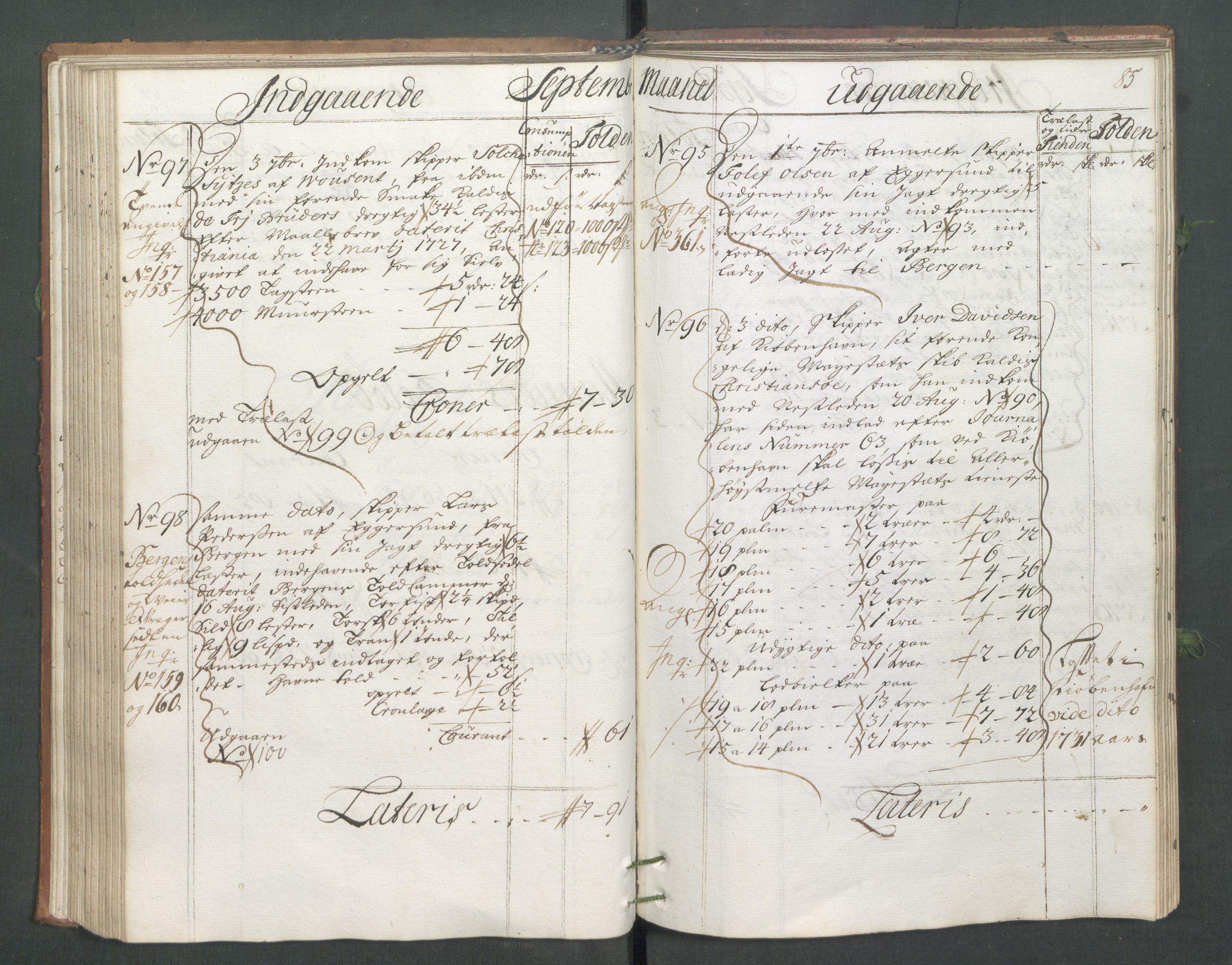 Generaltollkammeret, tollregnskaper, RA/EA-5490/R02/L0006/0001: Tollregnskaper Fredrikstad / Hovedtollbok, 1731, s. 85