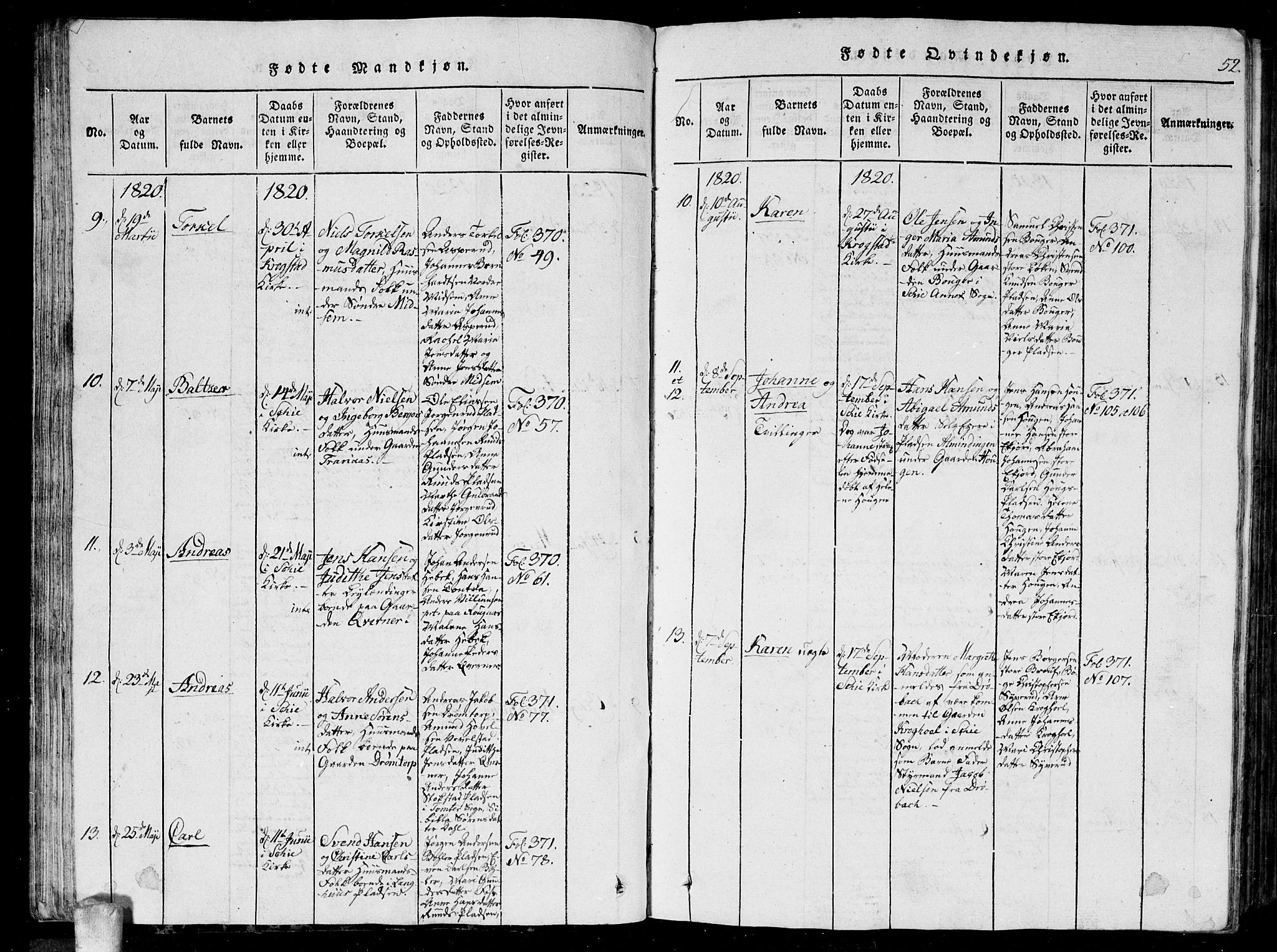 Kråkstad prestekontor Kirkebøker, AV/SAO-A-10125a/G/Ga/L0001: Klokkerbok nr. I 1, 1813-1824, s. 52