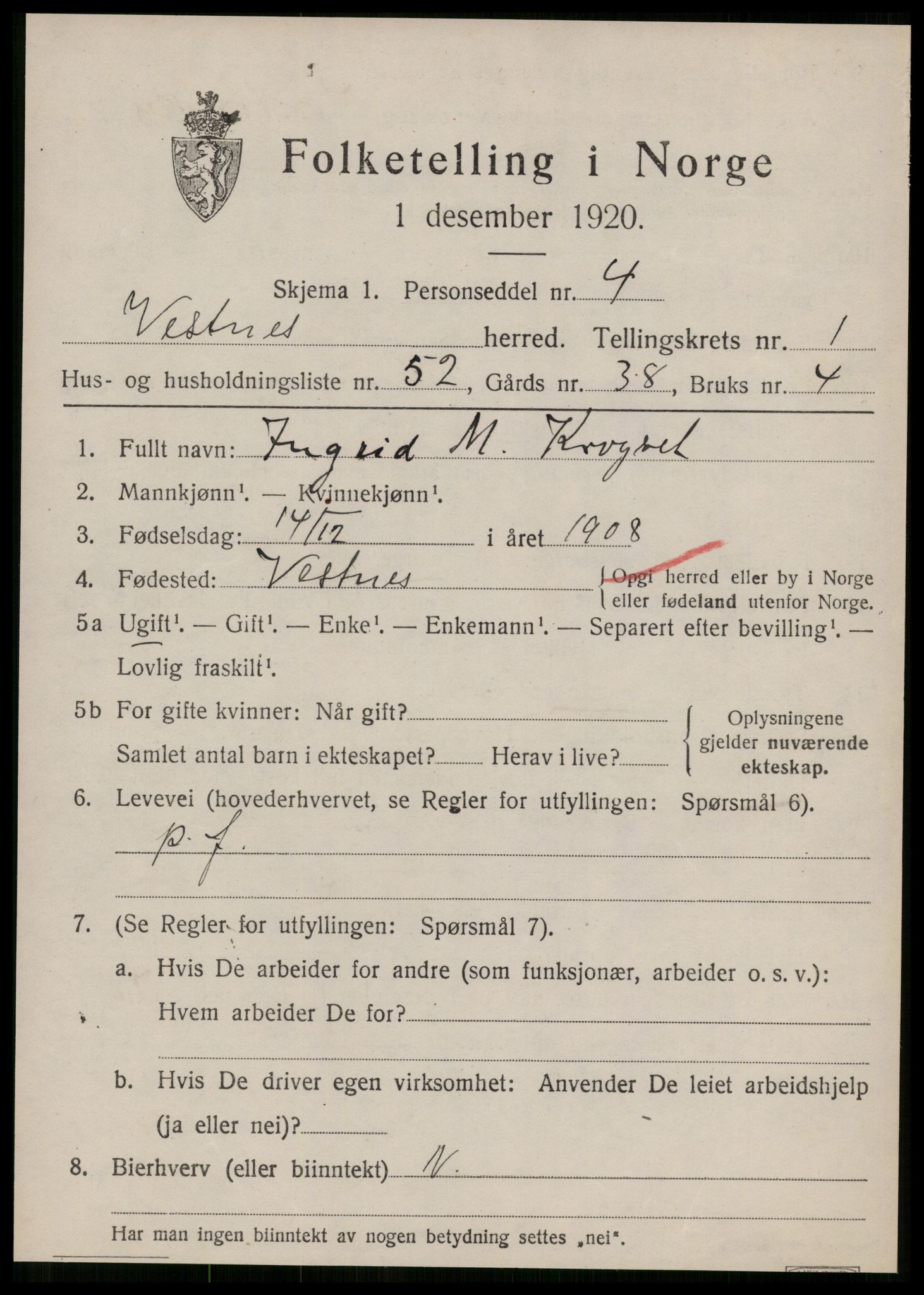 SAT, Folketelling 1920 for 1535 Vestnes herred, 1920, s. 1839