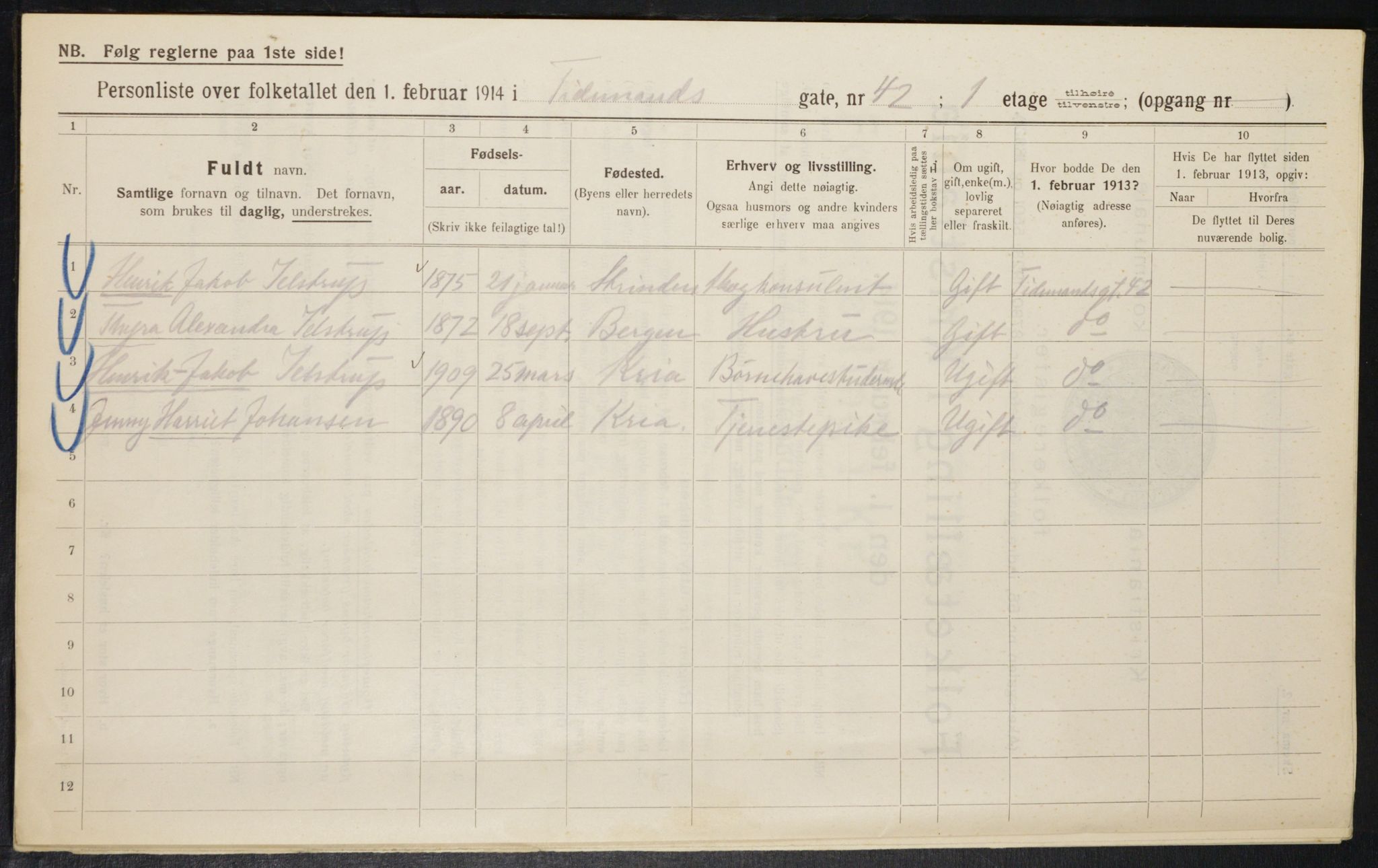OBA, Kommunal folketelling 1.2.1914 for Kristiania, 1914, s. 112375