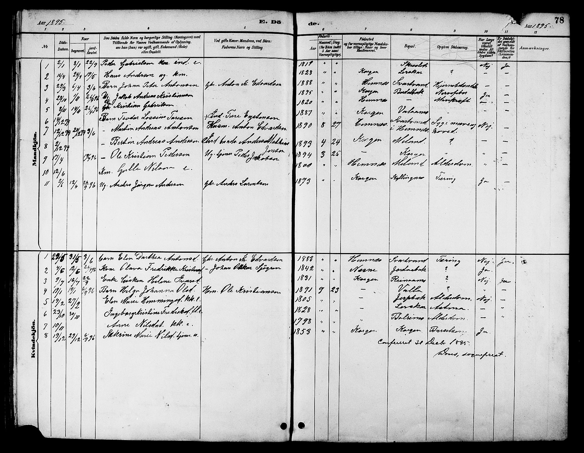 Ministerialprotokoller, klokkerbøker og fødselsregistre - Nordland, SAT/A-1459/826/L0383: Klokkerbok nr. 826C03, 1887-1896, s. 78