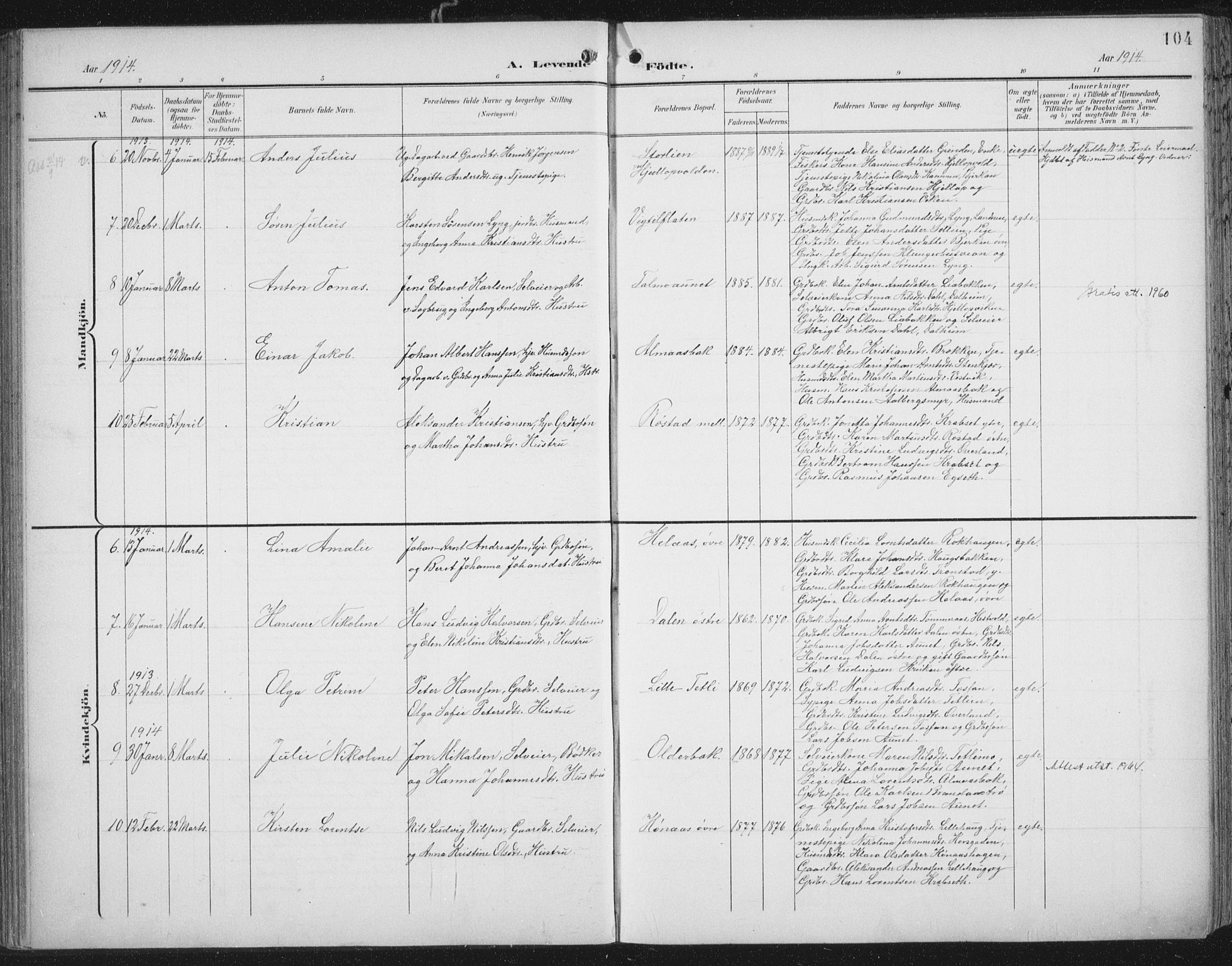 Ministerialprotokoller, klokkerbøker og fødselsregistre - Nord-Trøndelag, SAT/A-1458/701/L0011: Ministerialbok nr. 701A11, 1899-1915, s. 104