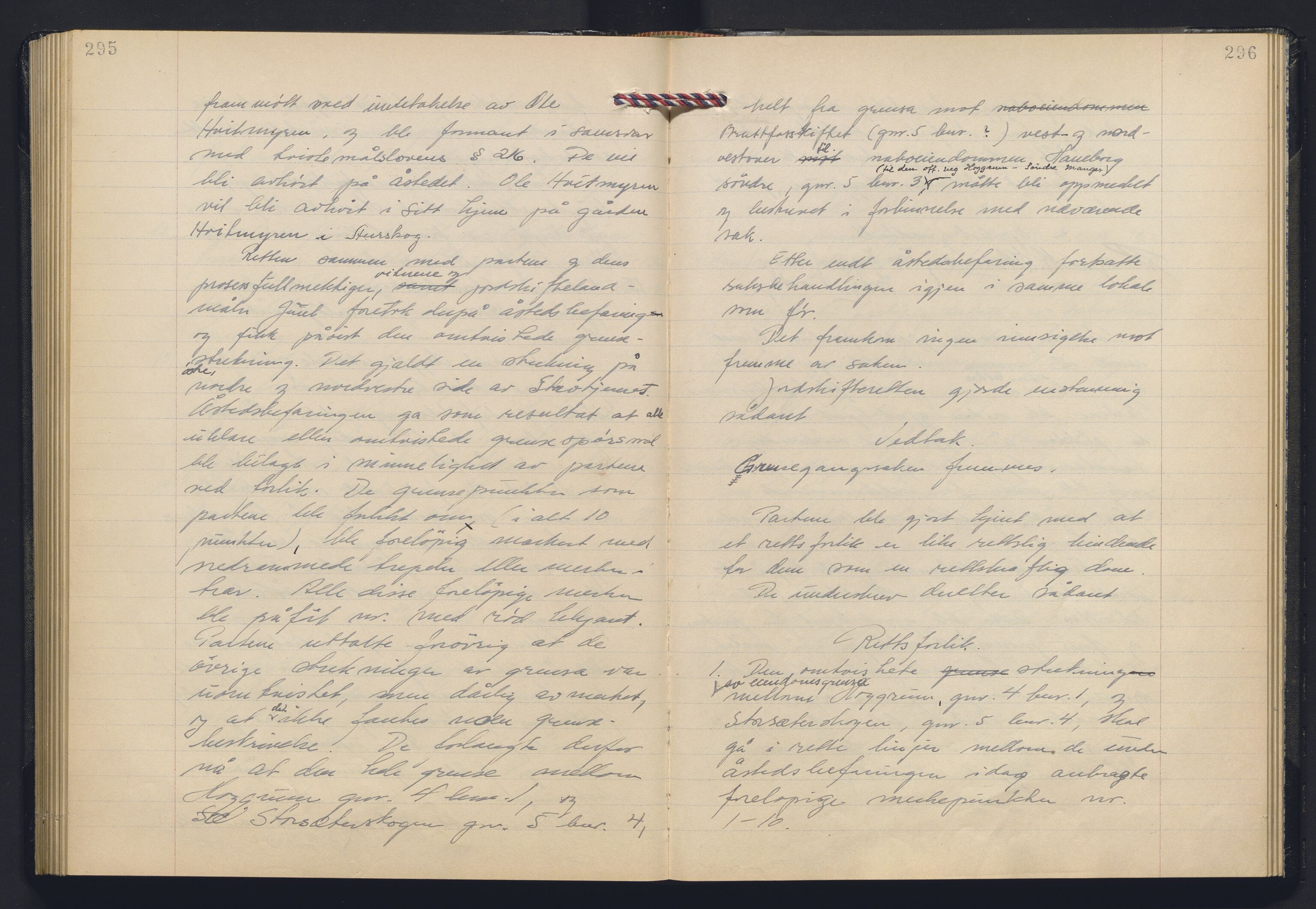 Akershus og Oslo jordskifterett, AV/SAO-A-10121/F/Fa/L0031: Forhandlingsprotokoll, 1956-1959, s. 295-296