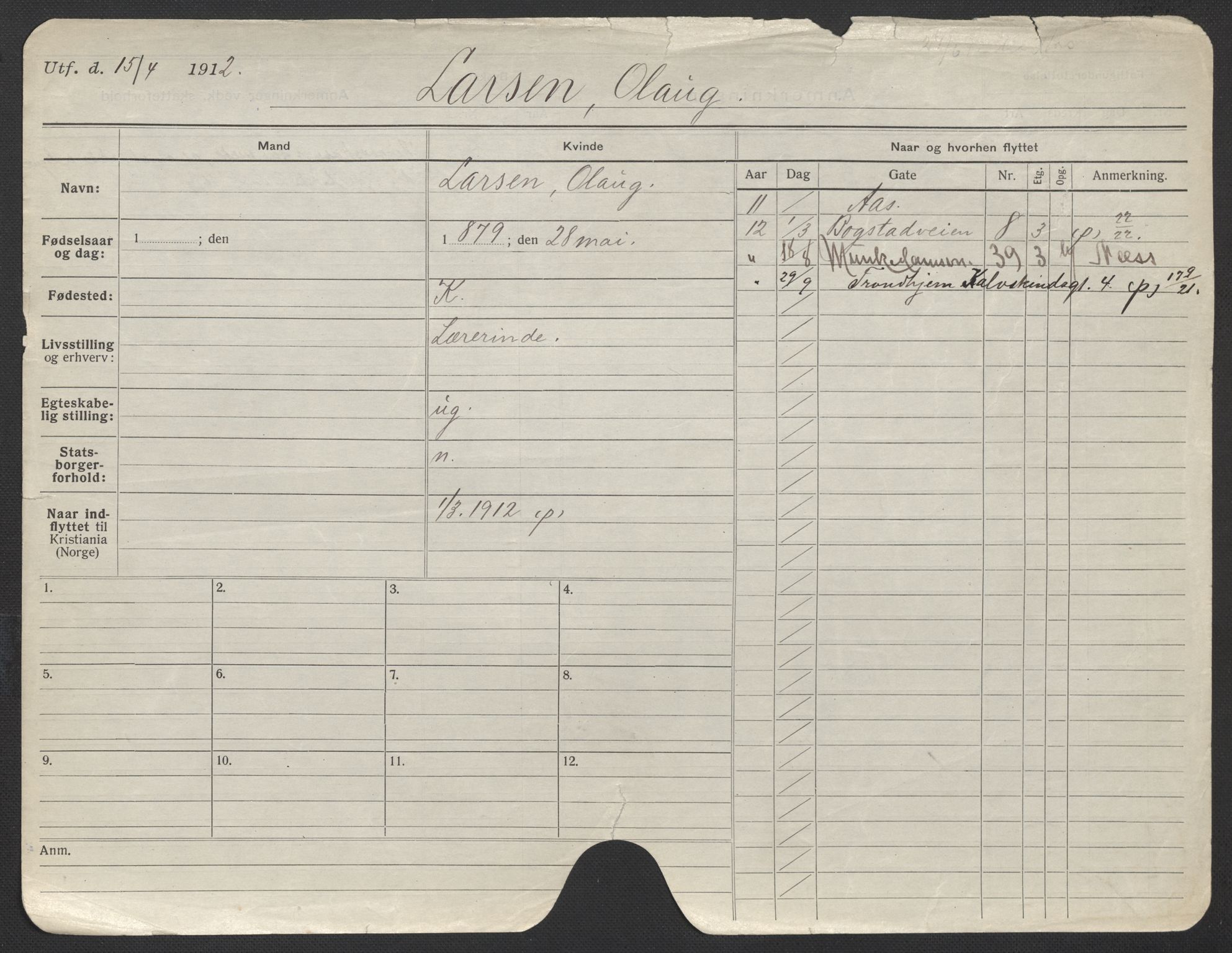 Oslo folkeregister, Registerkort, AV/SAO-A-11715/F/Fa/Fac/L0019: Kvinner, 1906-1914, s. 1102a