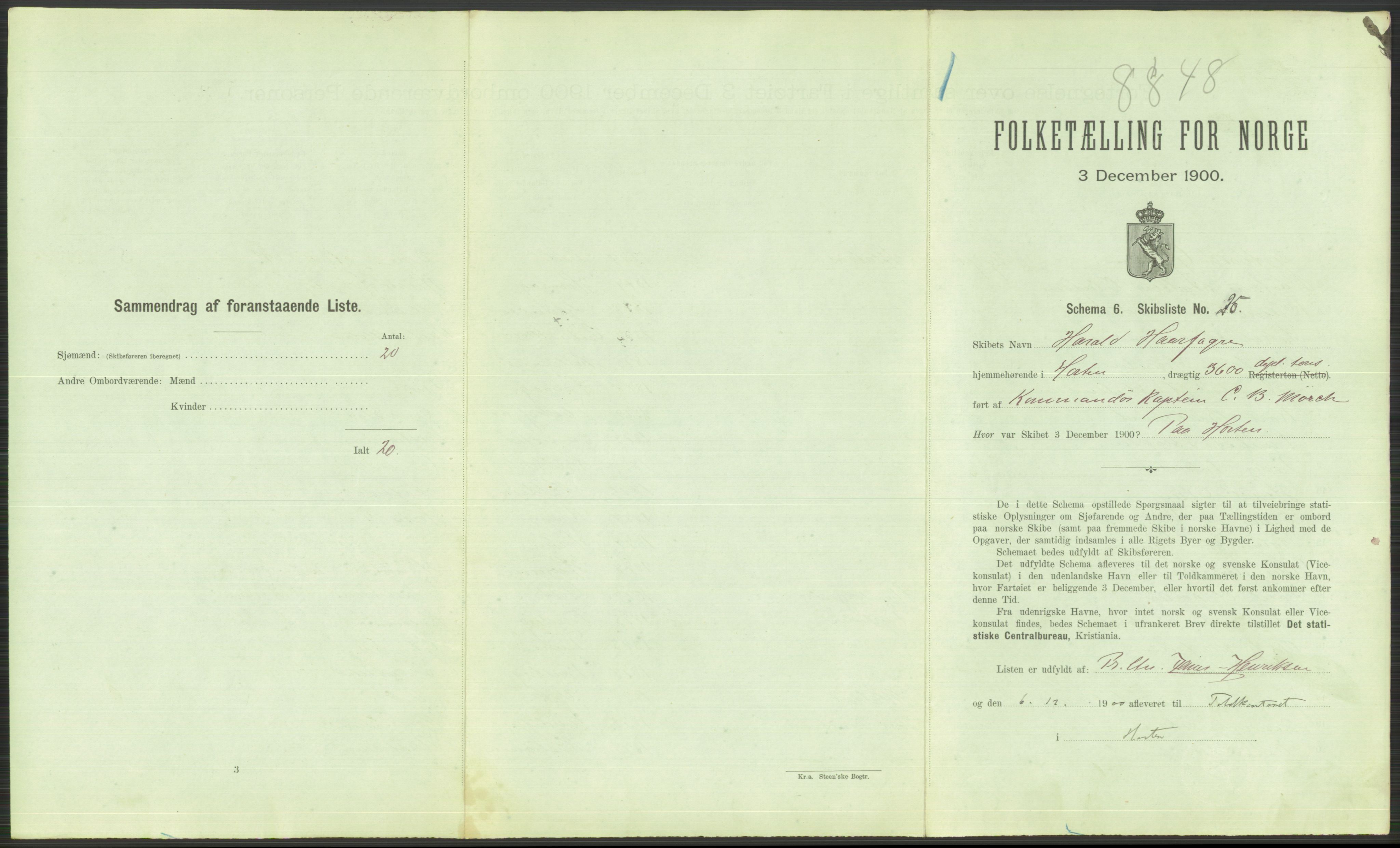 RA, Folketelling 1900 - skipslister med personlister for skip i norske havner, utenlandske havner og til havs, 1900, s. 461