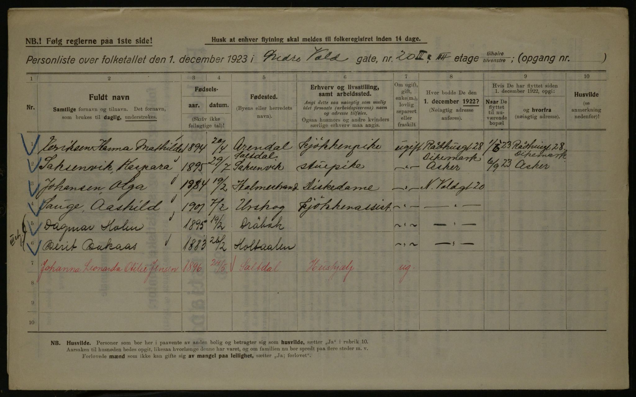 OBA, Kommunal folketelling 1.12.1923 for Kristiania, 1923, s. 76645