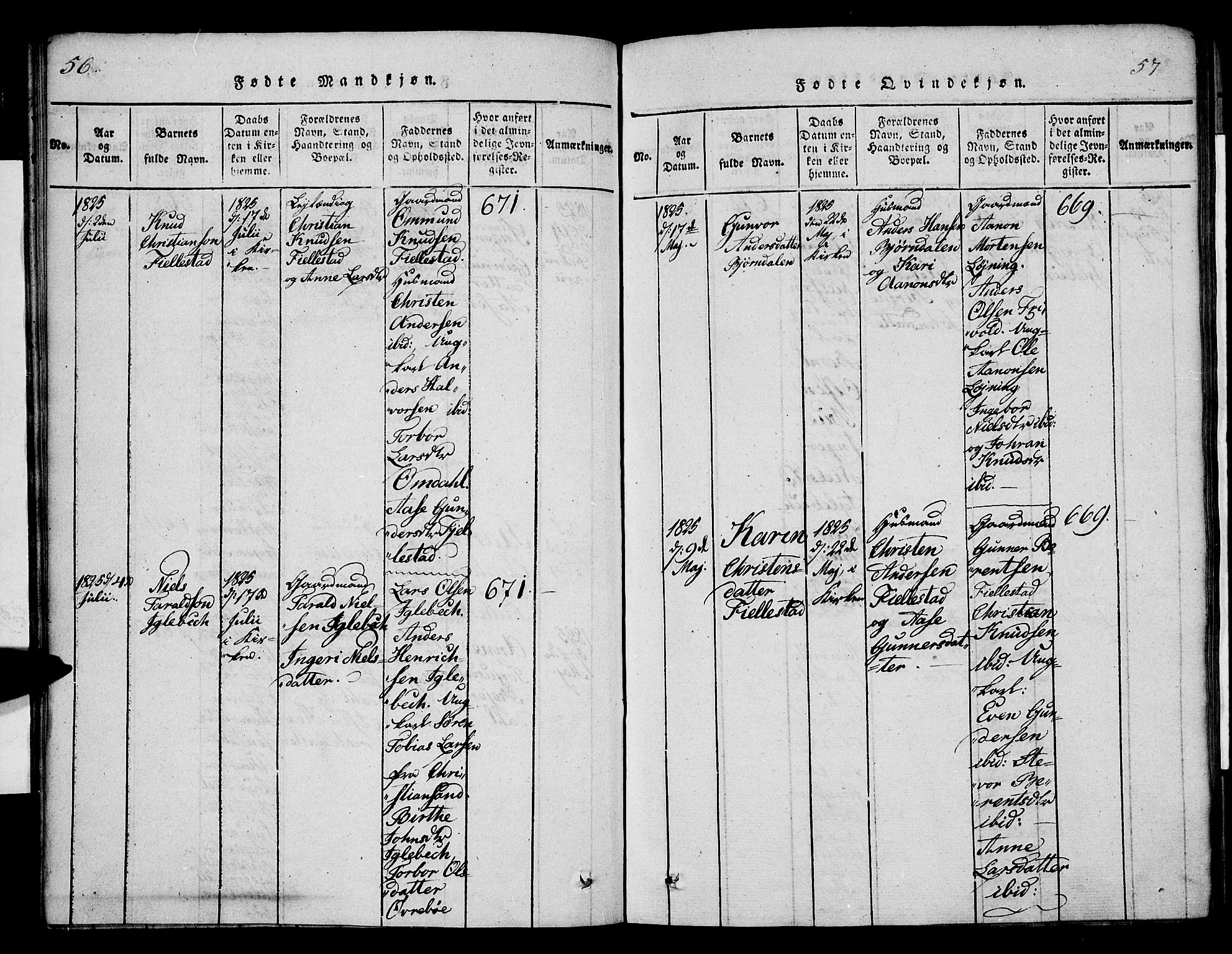Vennesla sokneprestkontor, AV/SAK-1111-0045/Fa/Fac/L0003: Ministerialbok nr. A 3, 1820-1834, s. 56-57