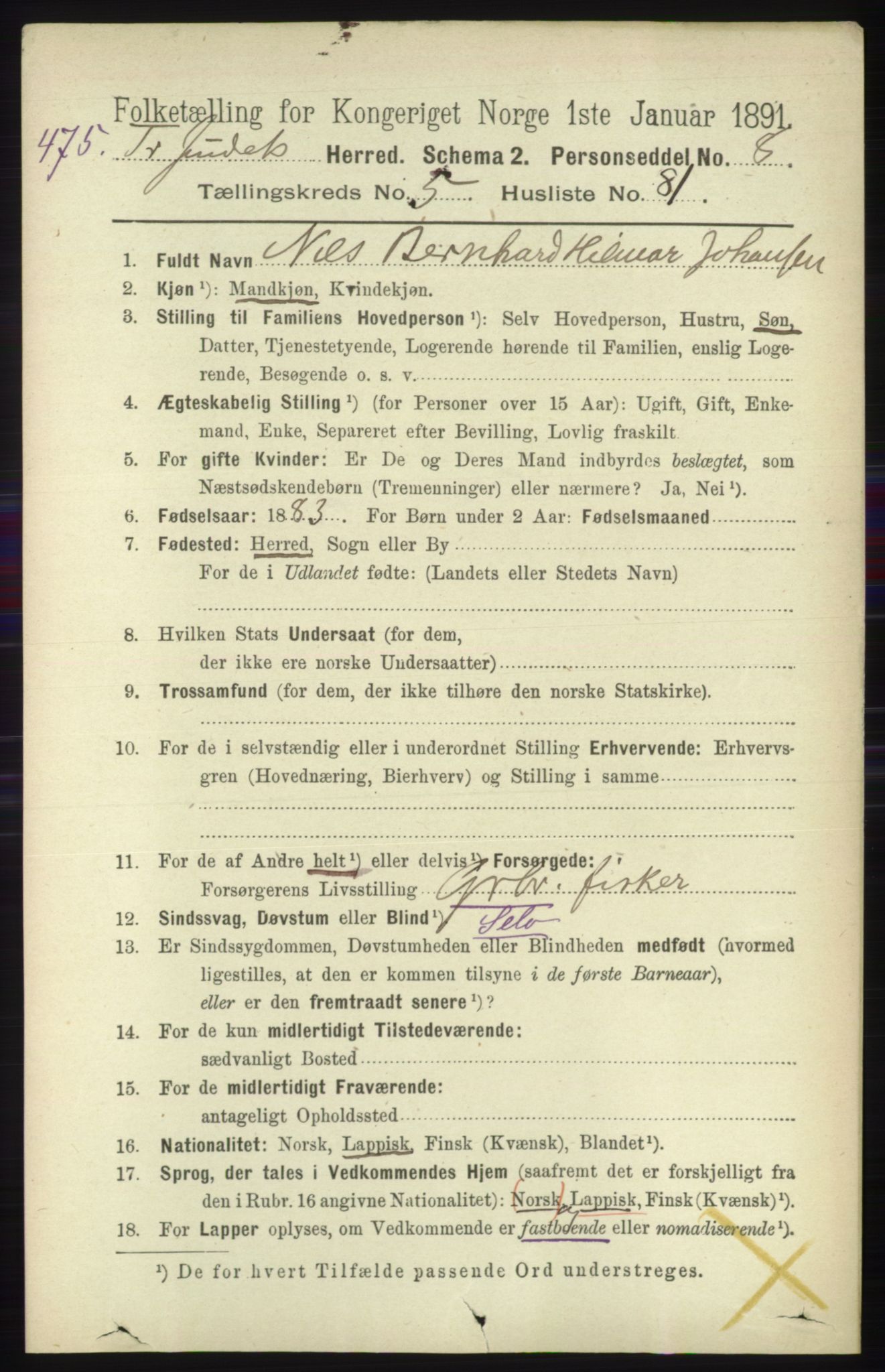 RA, Folketelling 1891 for 1934 Tromsøysund herred, 1891, s. 2911