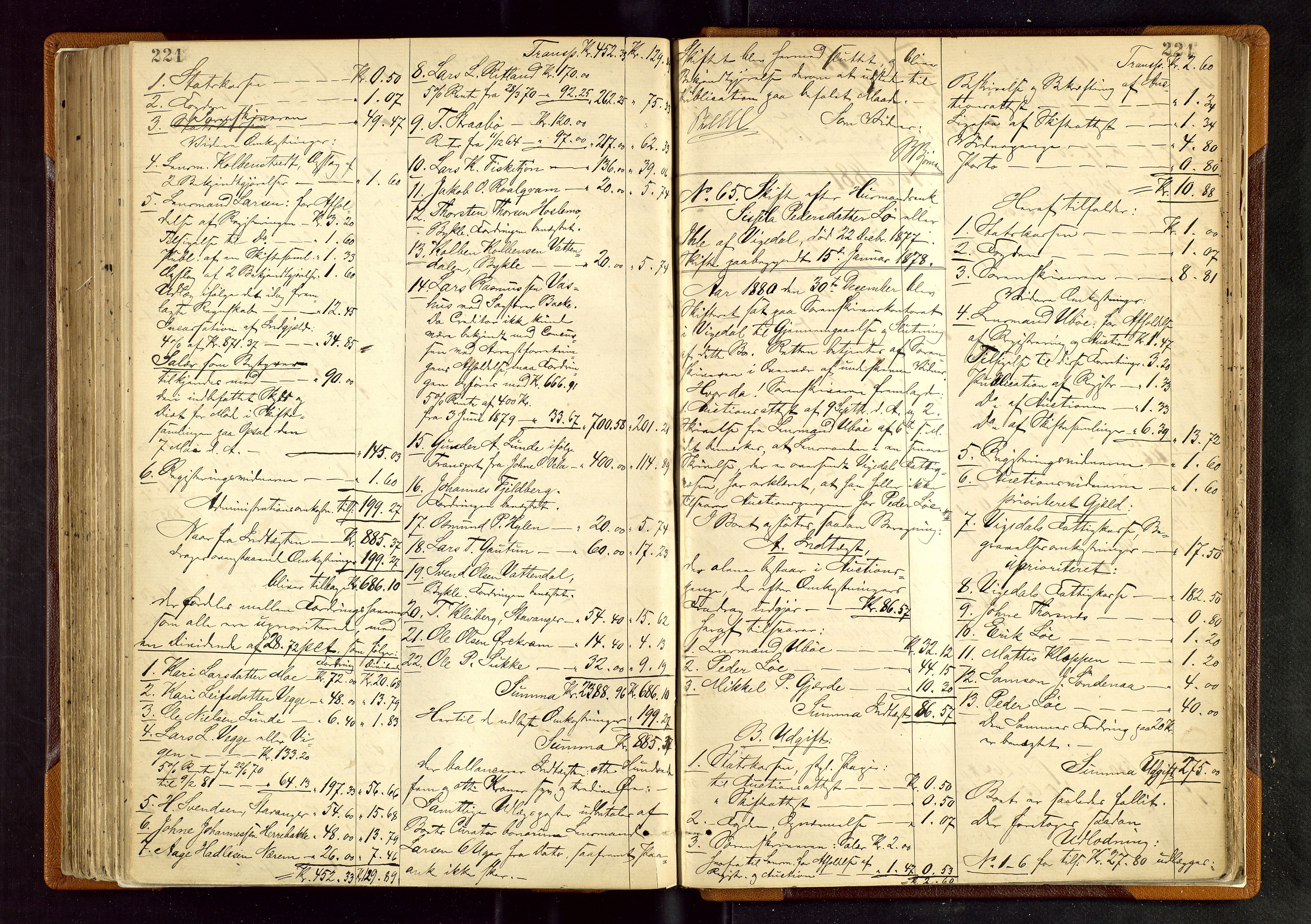 Ryfylke tingrett, AV/SAST-A-100055/001/IV/IVD/L0026: Skifteprotokoll, register i protokollen, 1876-1881, s. 221