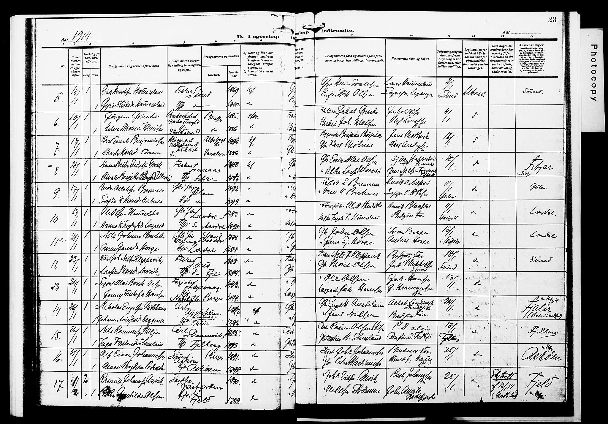 Nykirken Sokneprestembete, AV/SAB-A-77101/H/Hab: Klokkerbok nr. D 4, 1913-1918, s. 23