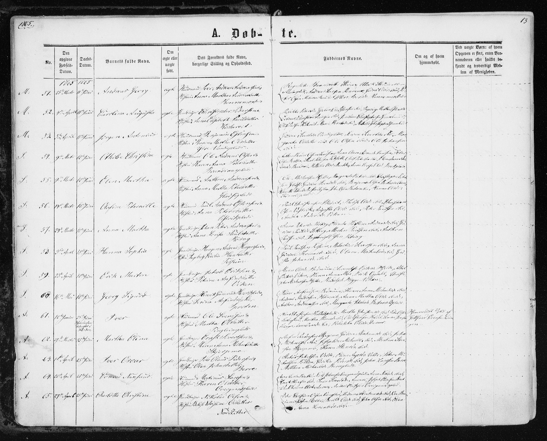 Ministerialprotokoller, klokkerbøker og fødselsregistre - Nord-Trøndelag, AV/SAT-A-1458/741/L0394: Ministerialbok nr. 741A08, 1864-1877, s. 13