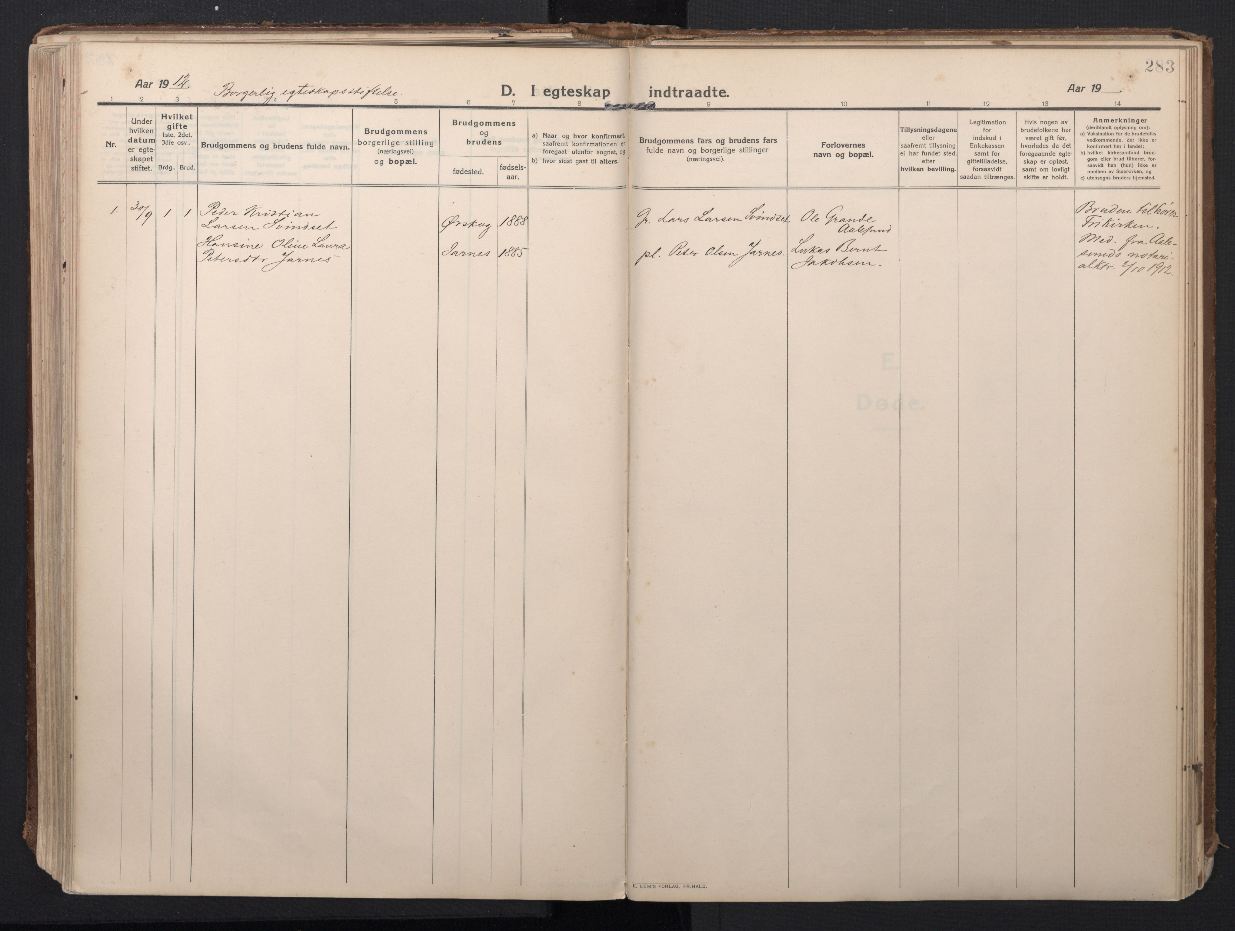 Ministerialprotokoller, klokkerbøker og fødselsregistre - Møre og Romsdal, AV/SAT-A-1454/523/L0337: Ministerialbok nr. 523A04, 1911-1929, s. 283