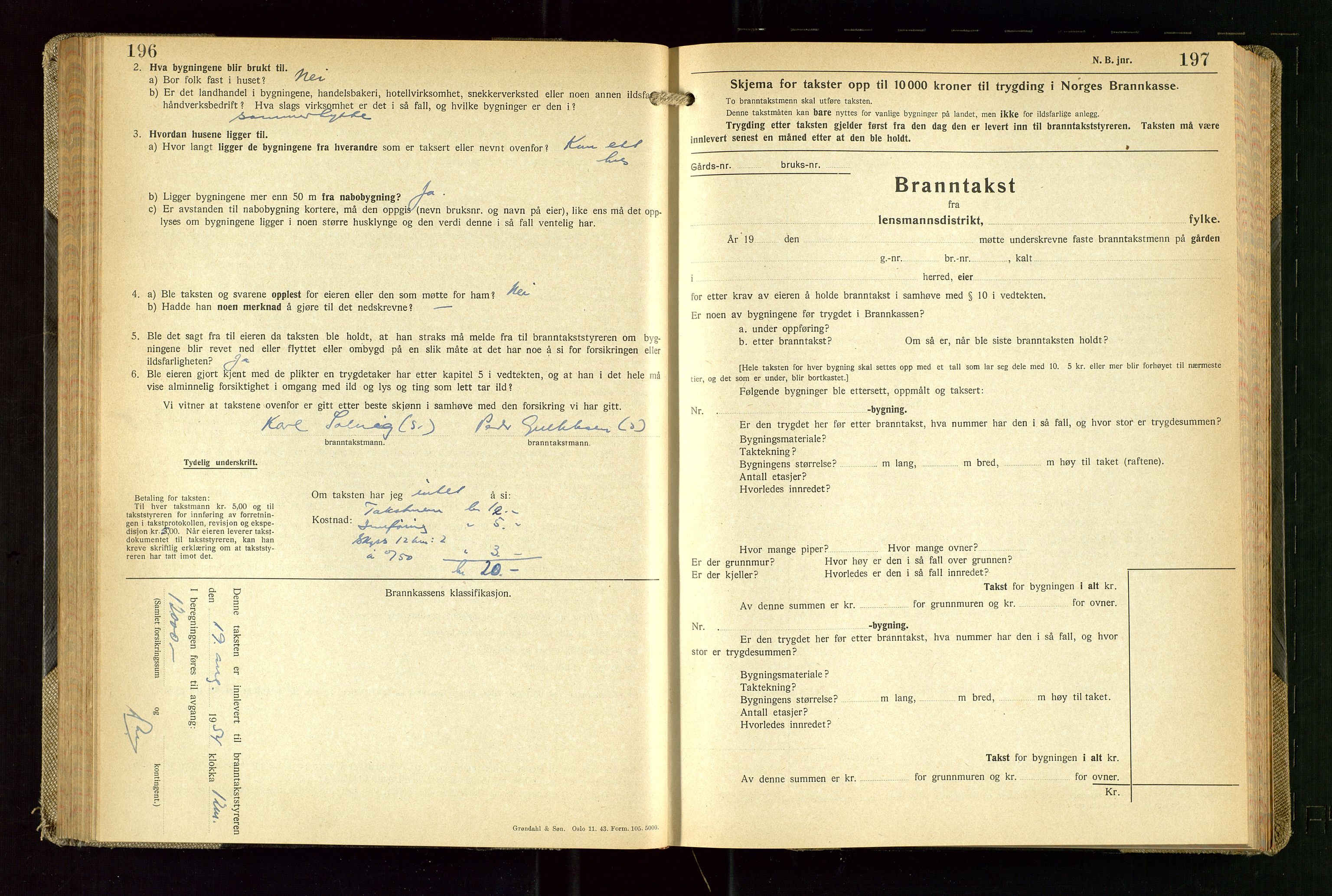 Skudenes lensmannskontor, SAST/A-100444/Gob/L0003: "Brandtakstprotokoll", 1942-1954, s. 196-197