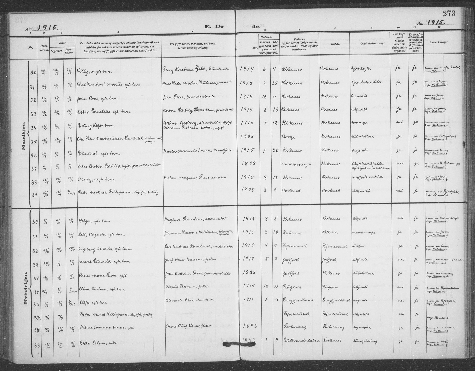 Sør-Varanger sokneprestkontor, SATØ/S-1331/H/Ha/L0005kirke: Ministerialbok nr. 5, 1909-1919, s. 273