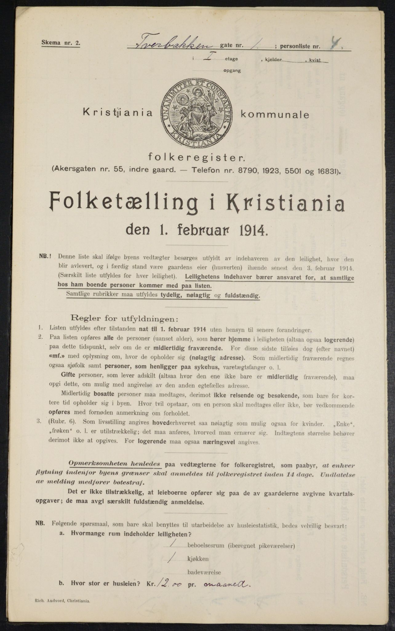 OBA, Kommunal folketelling 1.2.1914 for Kristiania, 1914, s. 118190