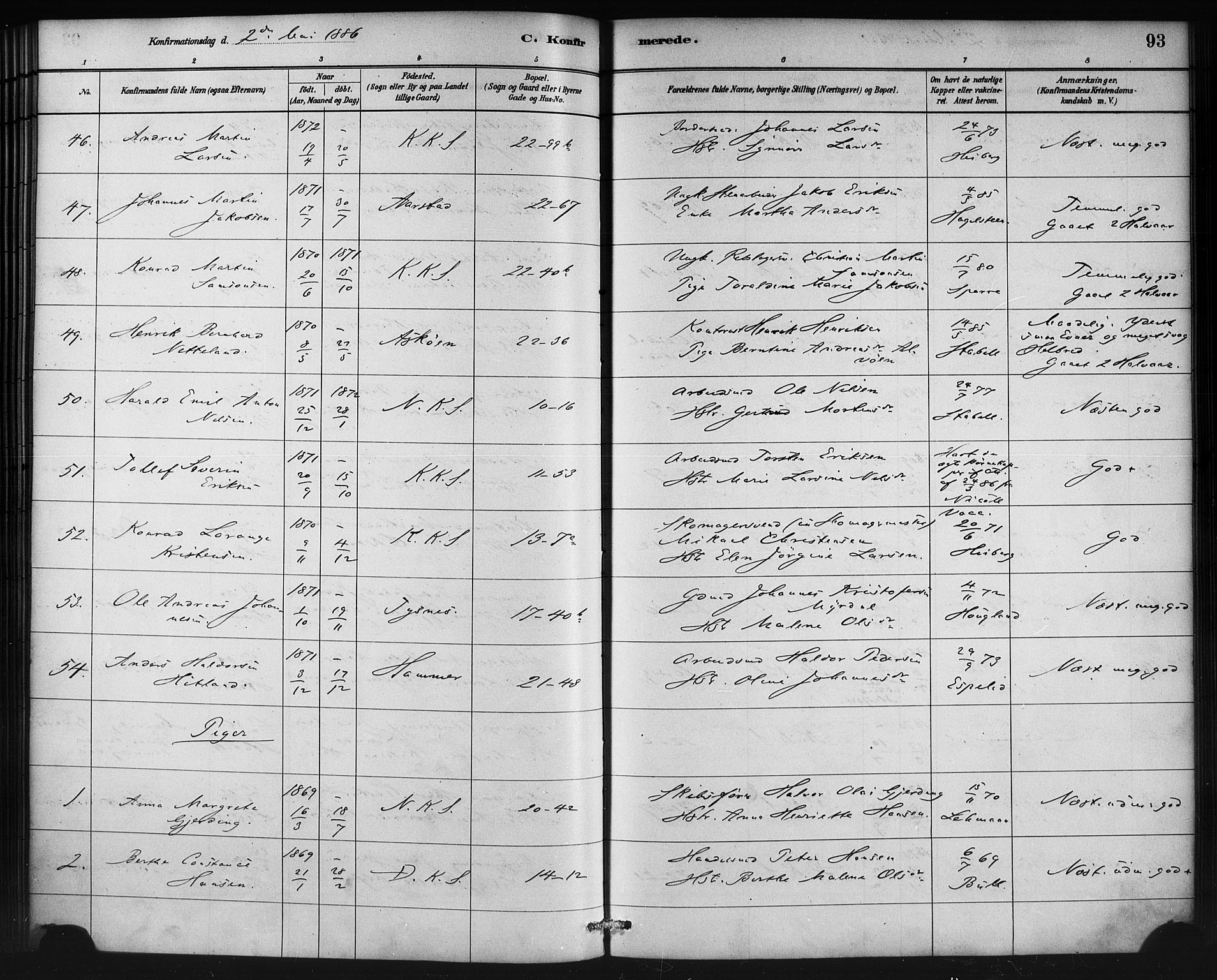 Korskirken sokneprestembete, AV/SAB-A-76101/H/Haa/L0029: Ministerialbok nr. C 5, 1880-1892, s. 93