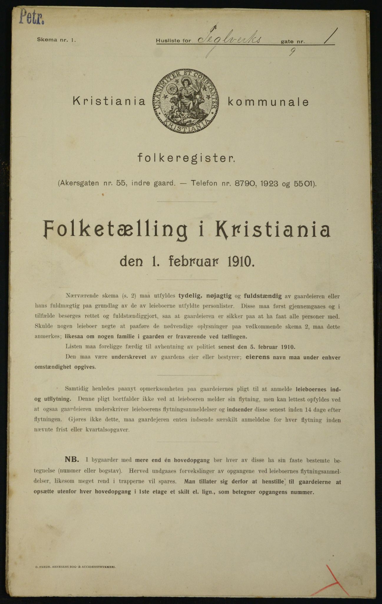 OBA, Kommunal folketelling 1.2.1910 for Kristiania, 1910, s. 101914