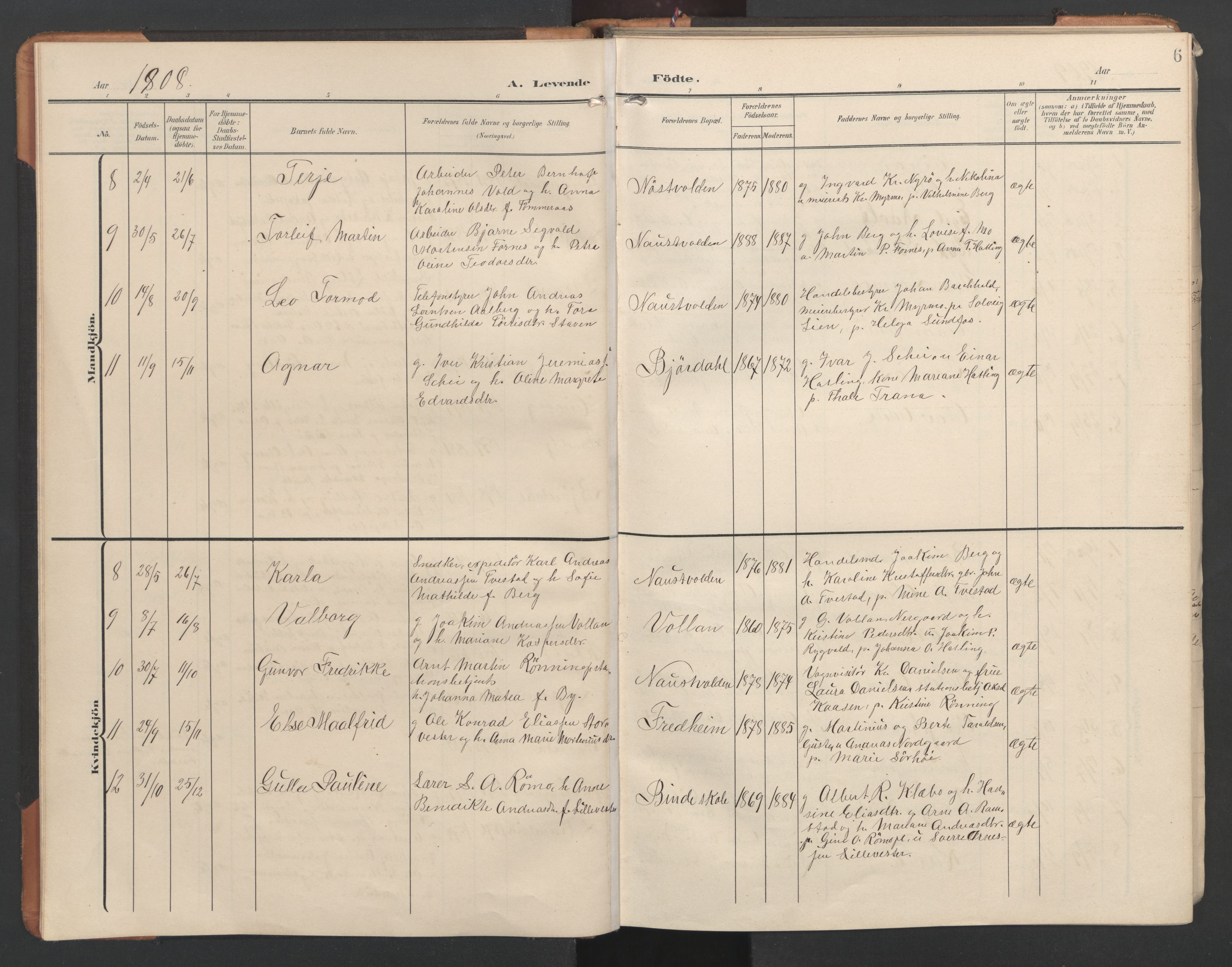 Ministerialprotokoller, klokkerbøker og fødselsregistre - Nord-Trøndelag, AV/SAT-A-1458/746/L0455: Klokkerbok nr. 746C01, 1908-1933, s. 6