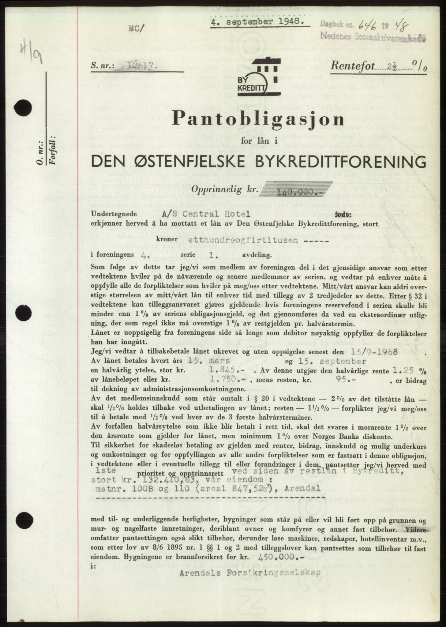 Arendal byfogd, SAK/1222-0001/G/Gb/Gbb/L0004: Pantebok nr. B3, 1947-1948, Dagboknr: 646/1948