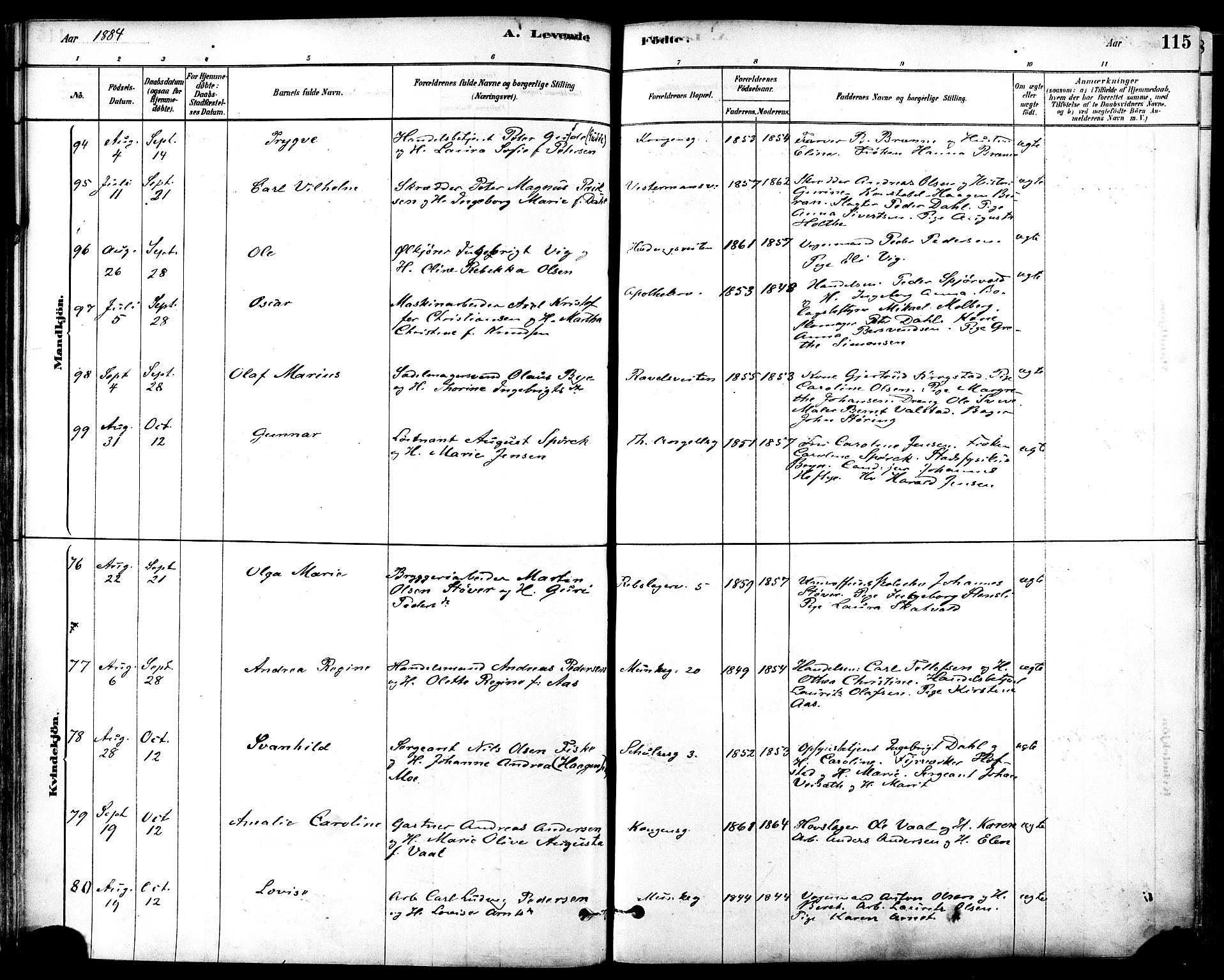 Ministerialprotokoller, klokkerbøker og fødselsregistre - Sør-Trøndelag, SAT/A-1456/601/L0057: Ministerialbok nr. 601A25, 1877-1891, s. 115