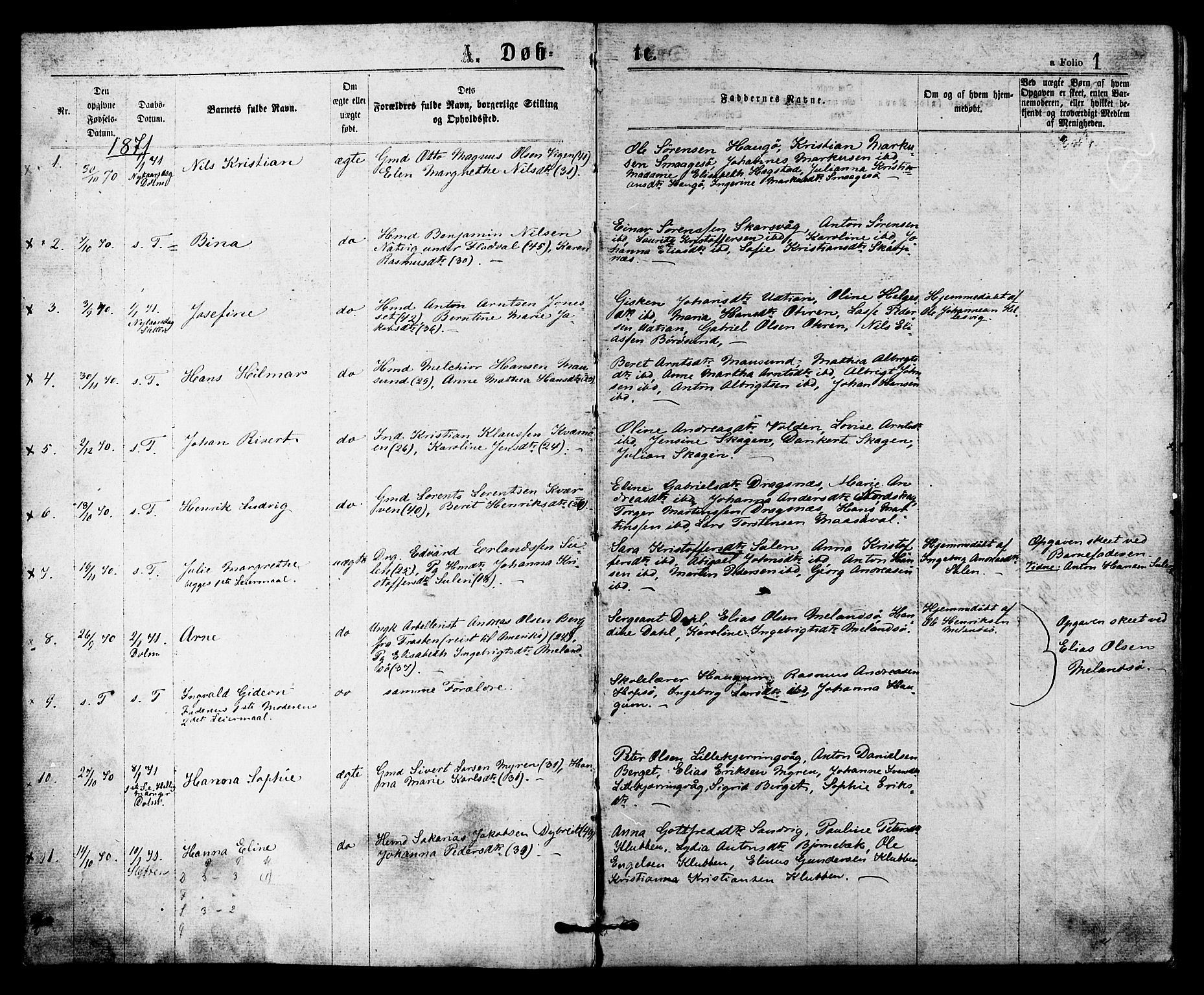 Ministerialprotokoller, klokkerbøker og fødselsregistre - Sør-Trøndelag, AV/SAT-A-1456/634/L0532: Ministerialbok nr. 634A08, 1871-1881, s. 1