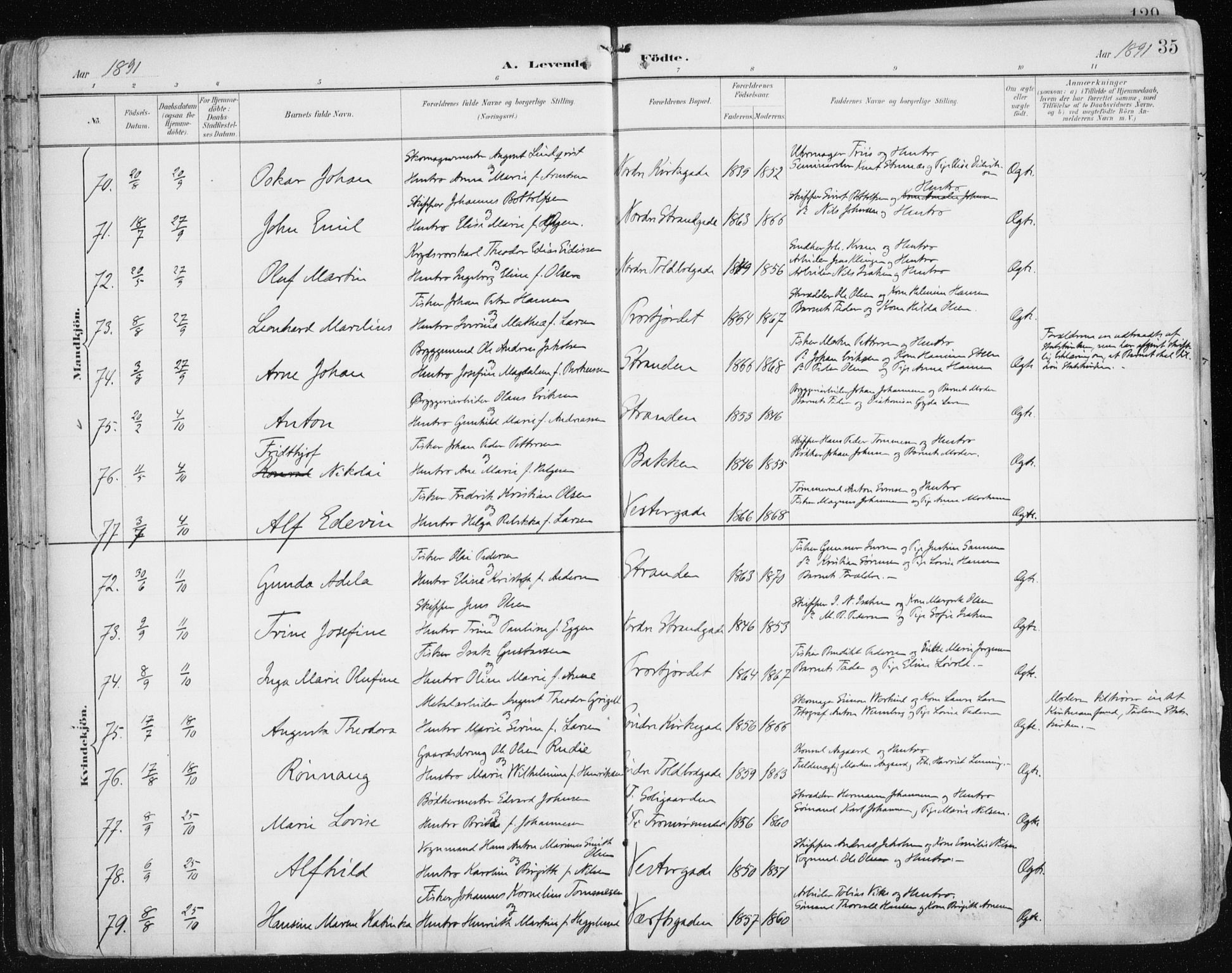 Tromsø sokneprestkontor/stiftsprosti/domprosti, AV/SATØ-S-1343/G/Ga/L0015kirke: Ministerialbok nr. 15, 1889-1899, s. 35