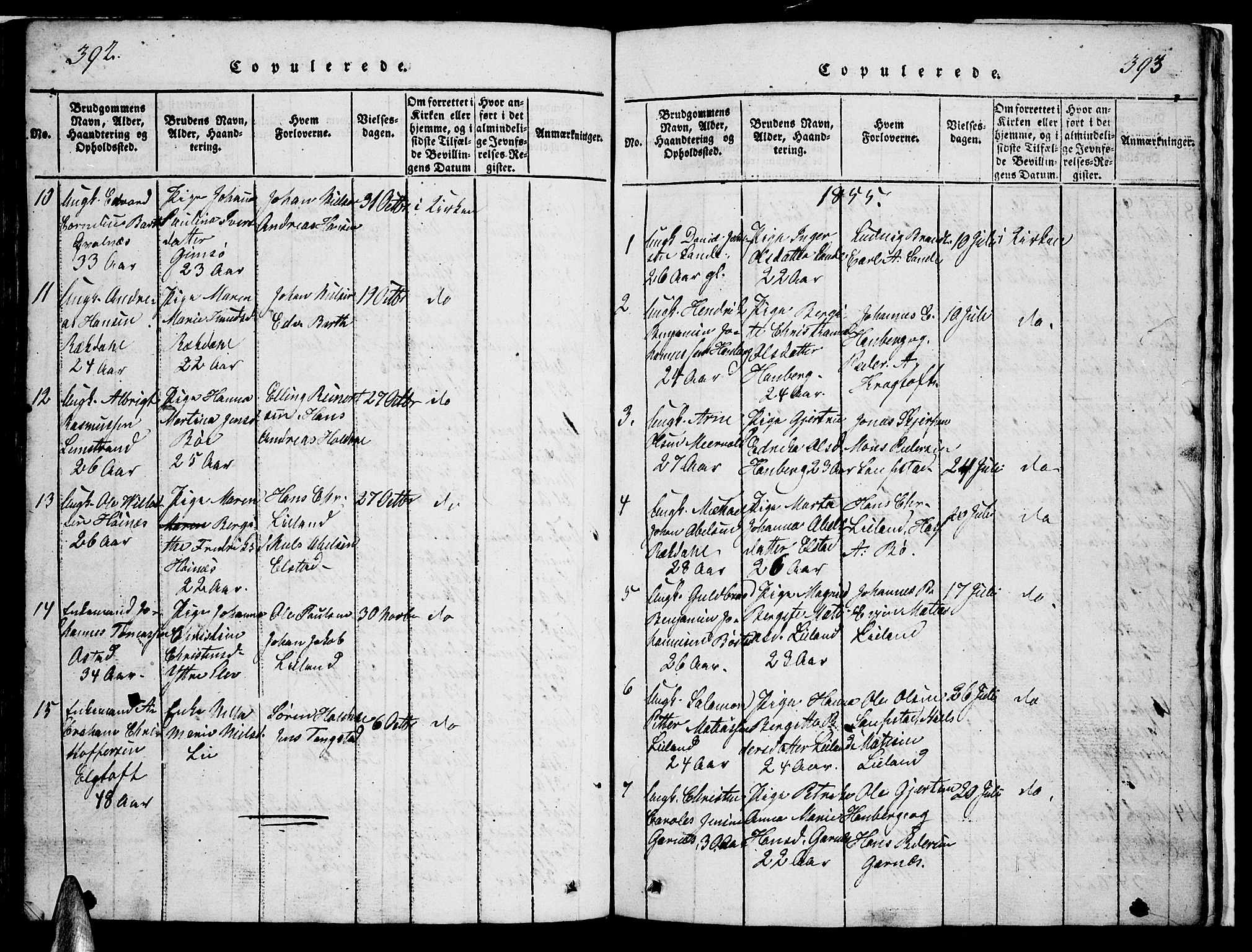 Ministerialprotokoller, klokkerbøker og fødselsregistre - Nordland, AV/SAT-A-1459/880/L1139: Klokkerbok nr. 880C01, 1836-1857, s. 392-393