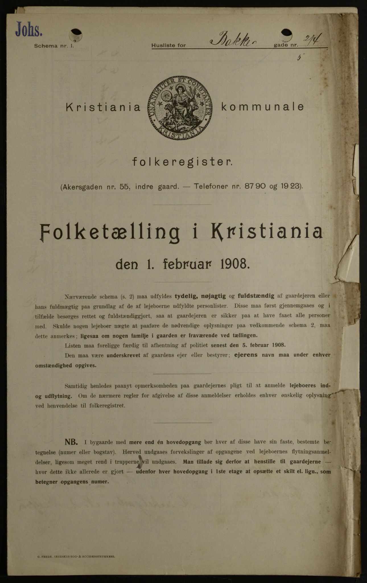 OBA, Kommunal folketelling 1.2.1908 for Kristiania kjøpstad, 1908, s. 2730