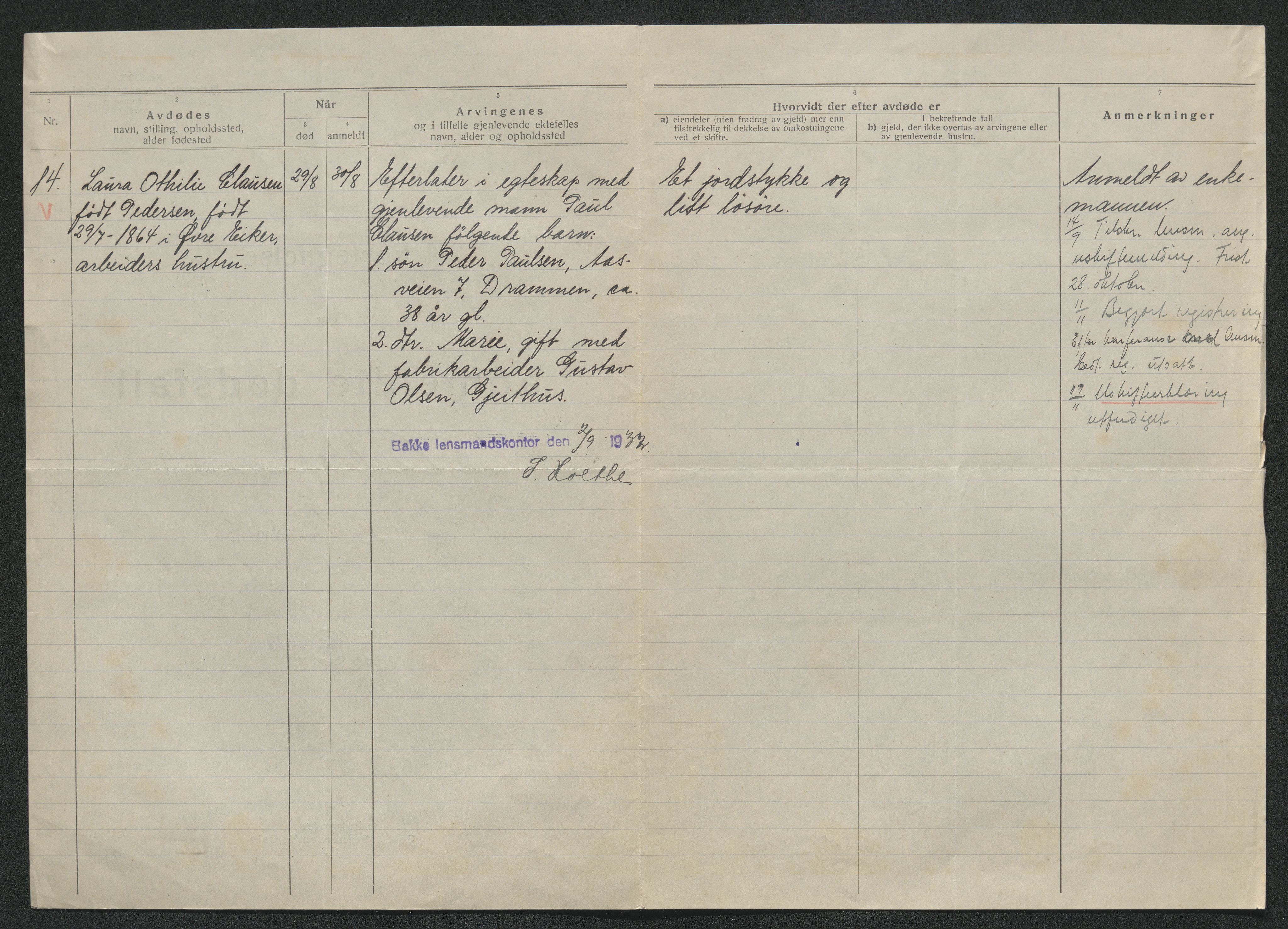 Eiker, Modum og Sigdal sorenskriveri, AV/SAKO-A-123/H/Ha/Hab/L0047: Dødsfallsmeldinger, 1932, s. 470