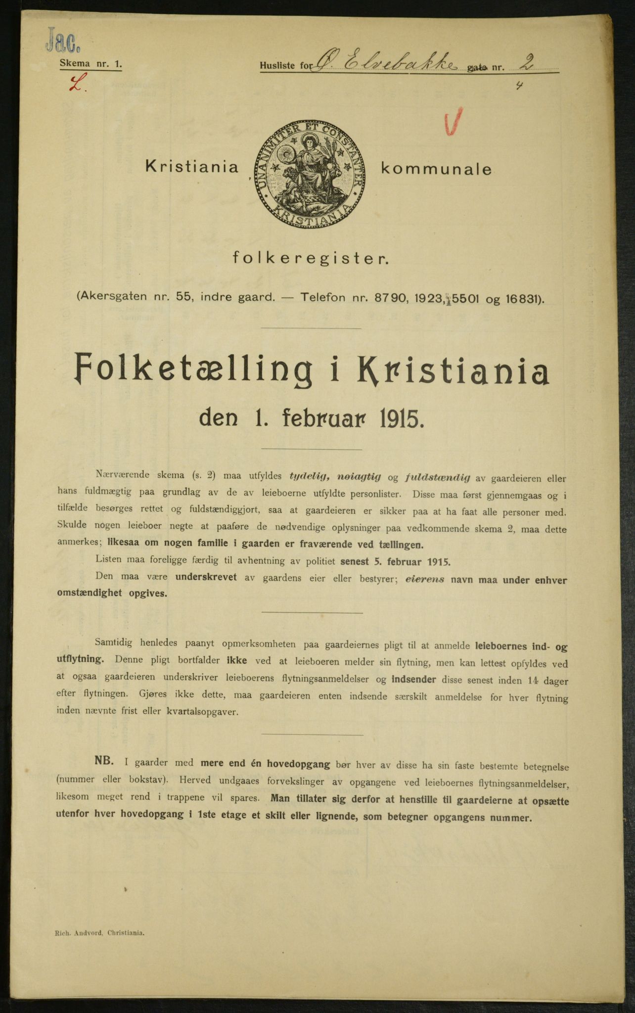 OBA, Kommunal folketelling 1.2.1915 for Kristiania, 1915, s. 129984