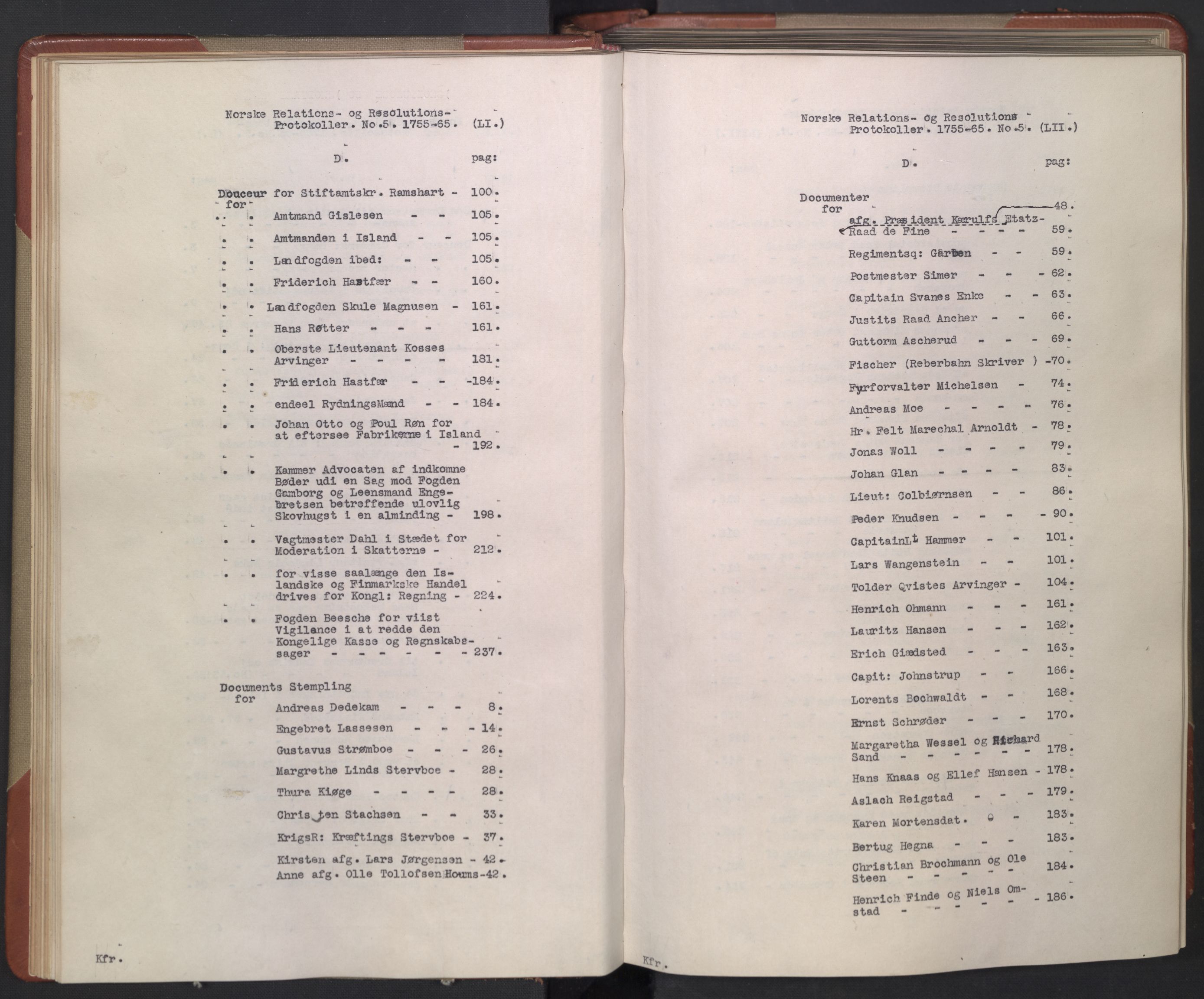 Avskriftsamlingen, AV/RA-EA-4022/F/Fb/L0119: Registratur over norske Relasjons- og  resolusjonsprotokoller, 1755-1765, s. 29