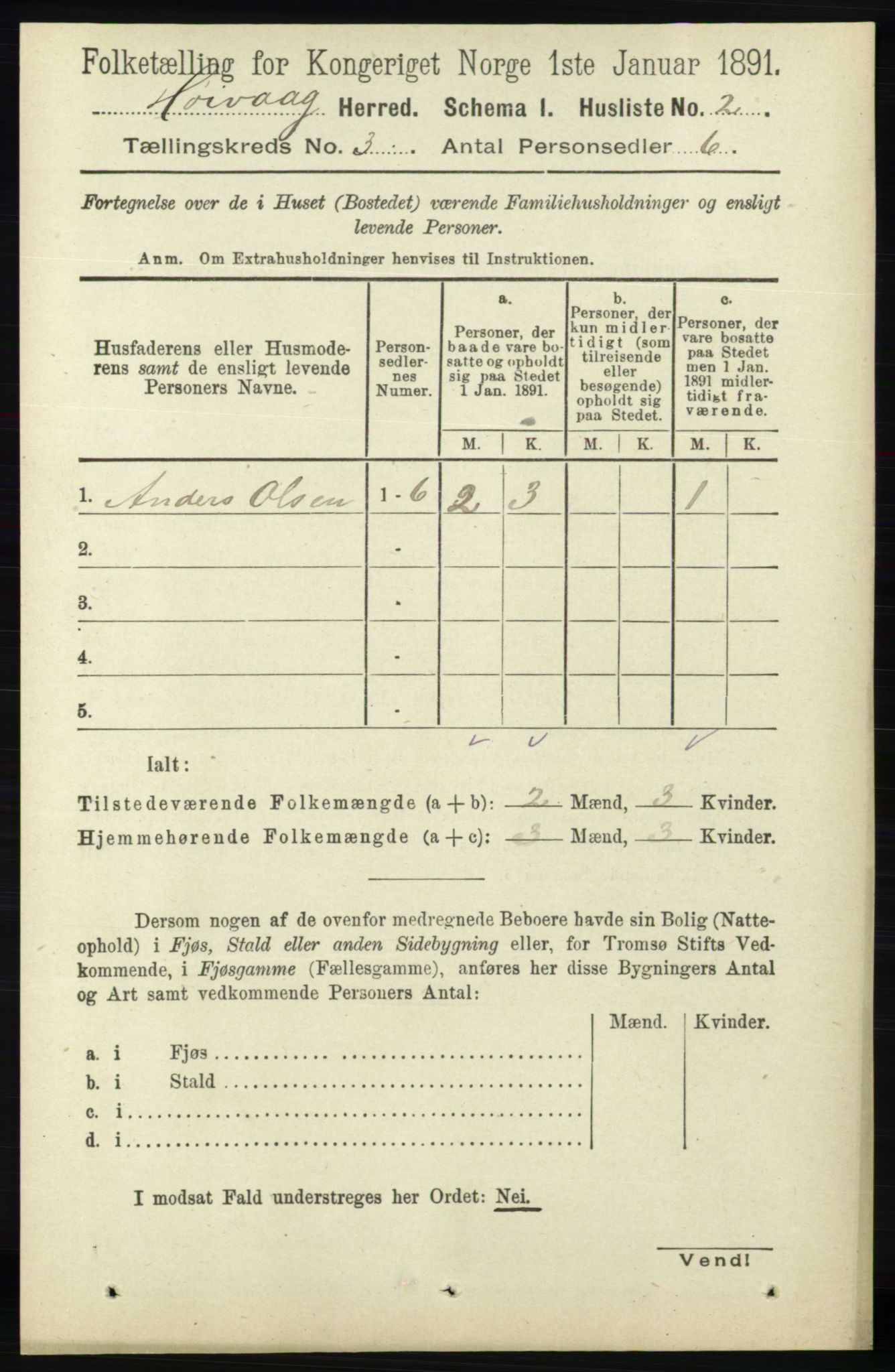 RA, Folketelling 1891 for 0927 Høvåg herred, 1891, s. 920