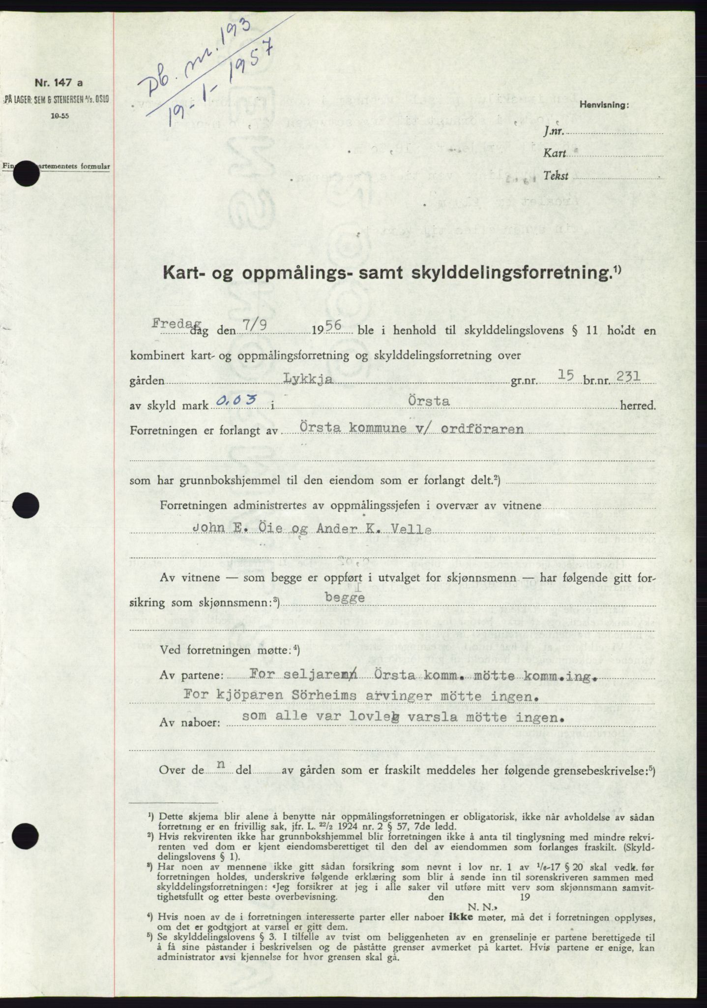 Søre Sunnmøre sorenskriveri, SAT/A-4122/1/2/2C/L0105: Pantebok nr. 31A, 1956-1957, Dagboknr: 193/1957