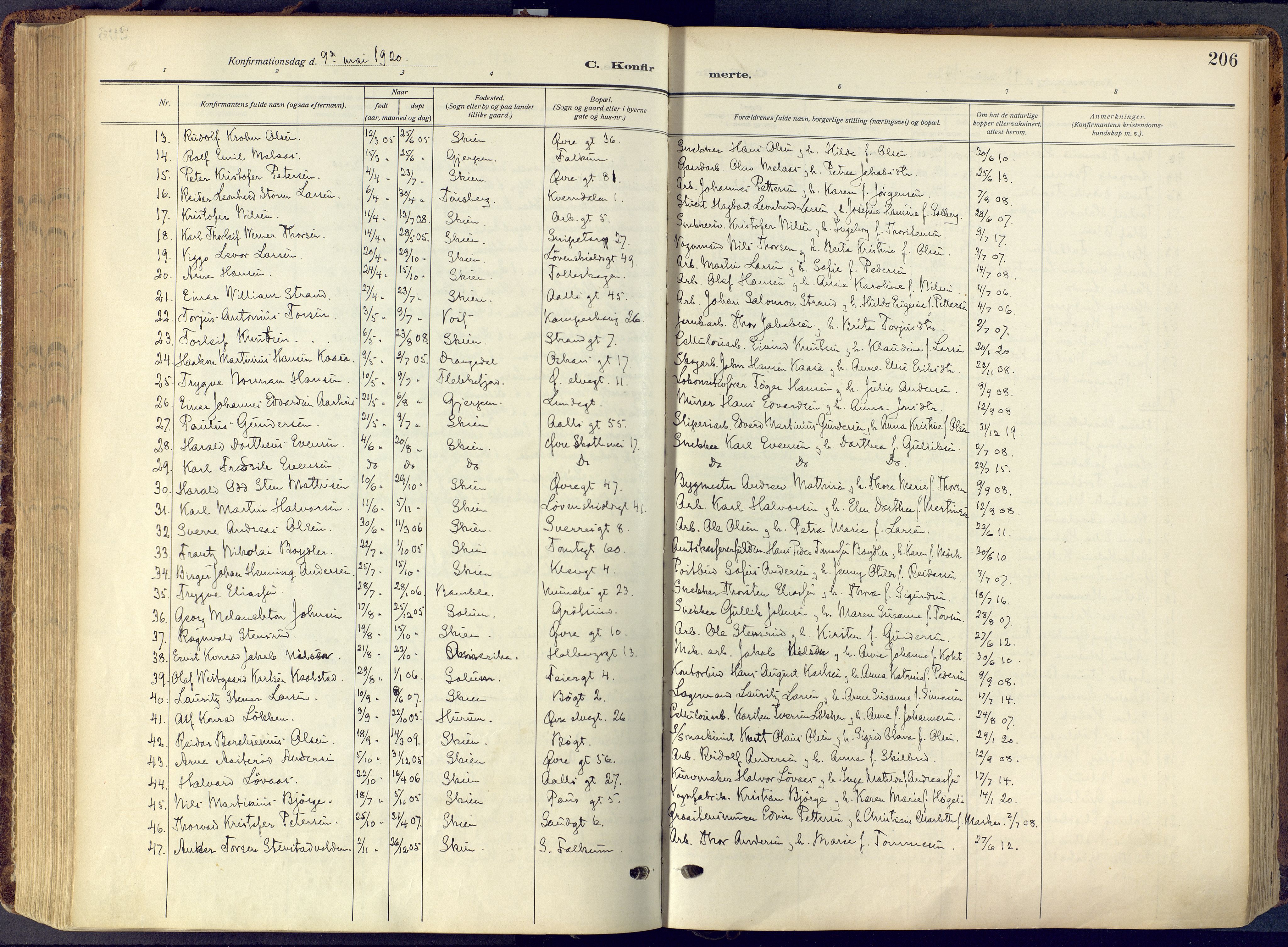 Skien kirkebøker, SAKO/A-302/F/Fa/L0013: Ministerialbok nr. 13, 1915-1921, s. 206