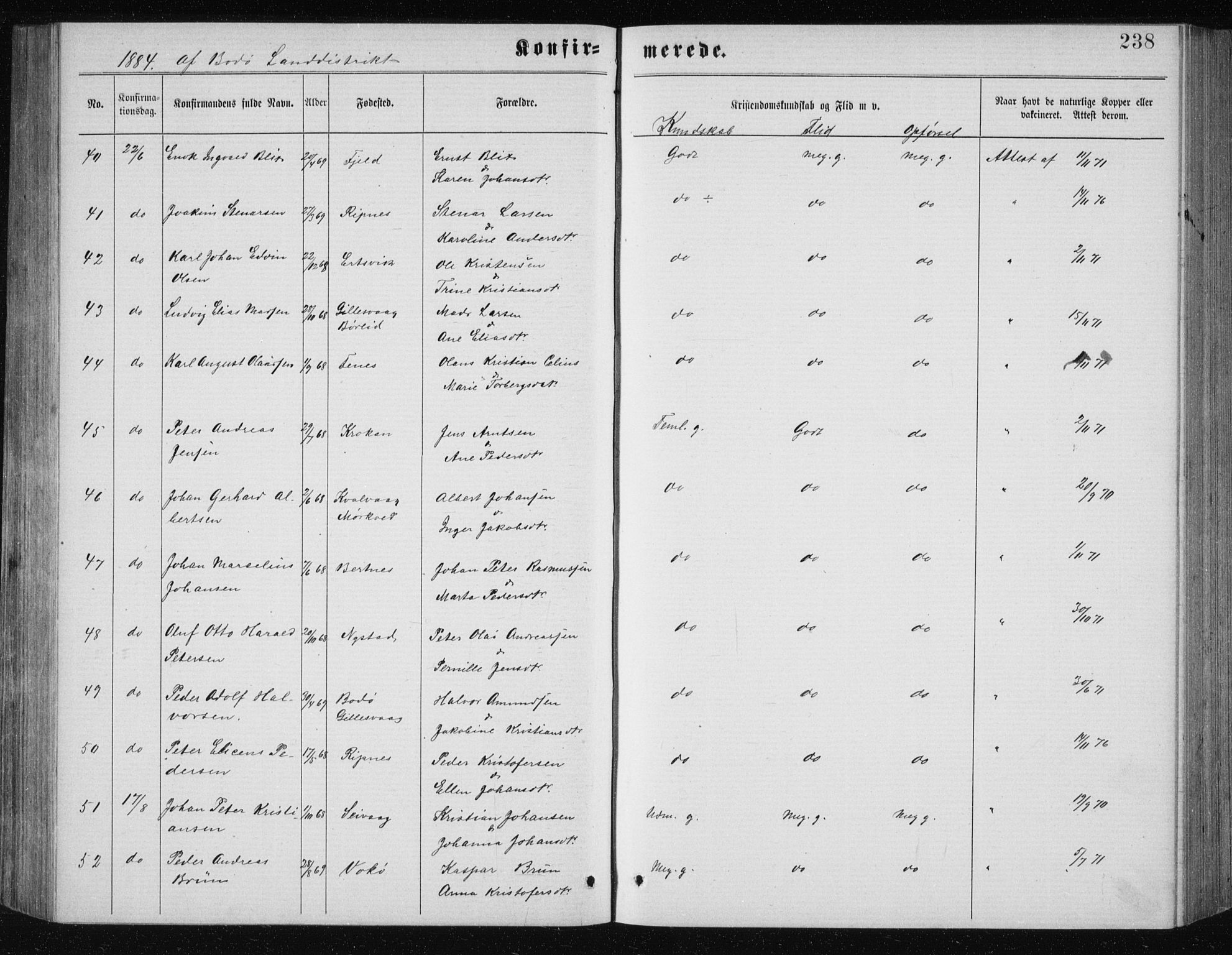 Ministerialprotokoller, klokkerbøker og fødselsregistre - Nordland, AV/SAT-A-1459/801/L0031: Klokkerbok nr. 801C06, 1883-1887, s. 238