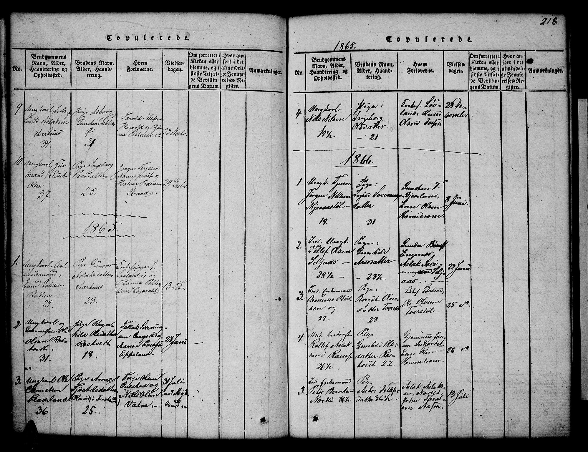 Åmli sokneprestkontor, SAK/1111-0050/F/Fb/Fbc/L0001: Klokkerbok nr. B 1, 1816-1867, s. 218