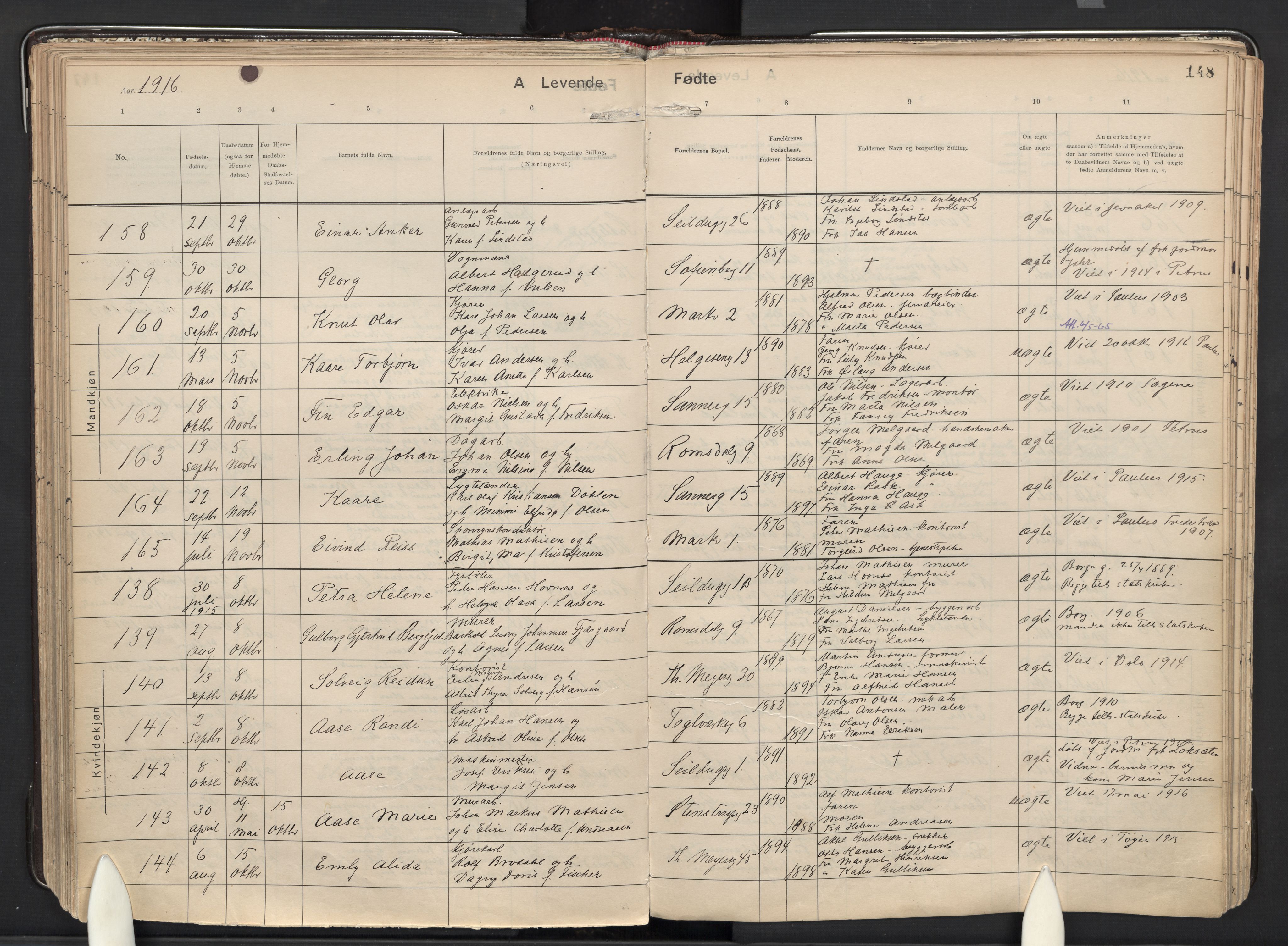Paulus prestekontor Kirkebøker, AV/SAO-A-10871/F/Fa/L0021: Ministerialbok nr. 21, 1912-1922, s. 148