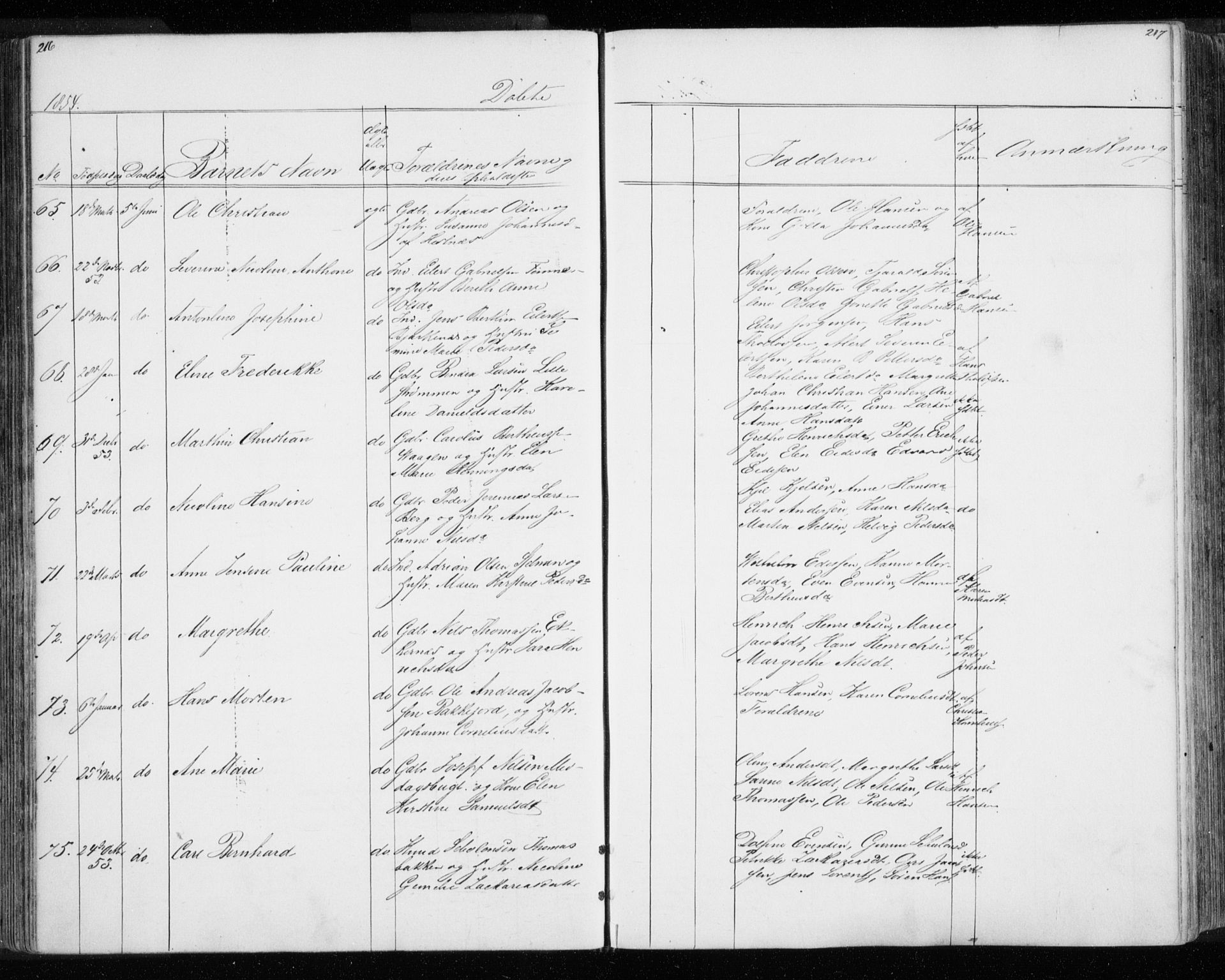Tromsø sokneprestkontor/stiftsprosti/domprosti, AV/SATØ-S-1343/G/Gb/L0005klokker: Klokkerbok nr. 5, 1846-1857, s. 216-217